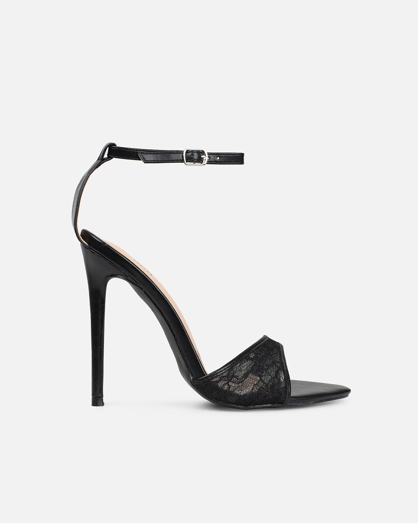 Eavie Black Lace Heeled Sandals | SIMMI London