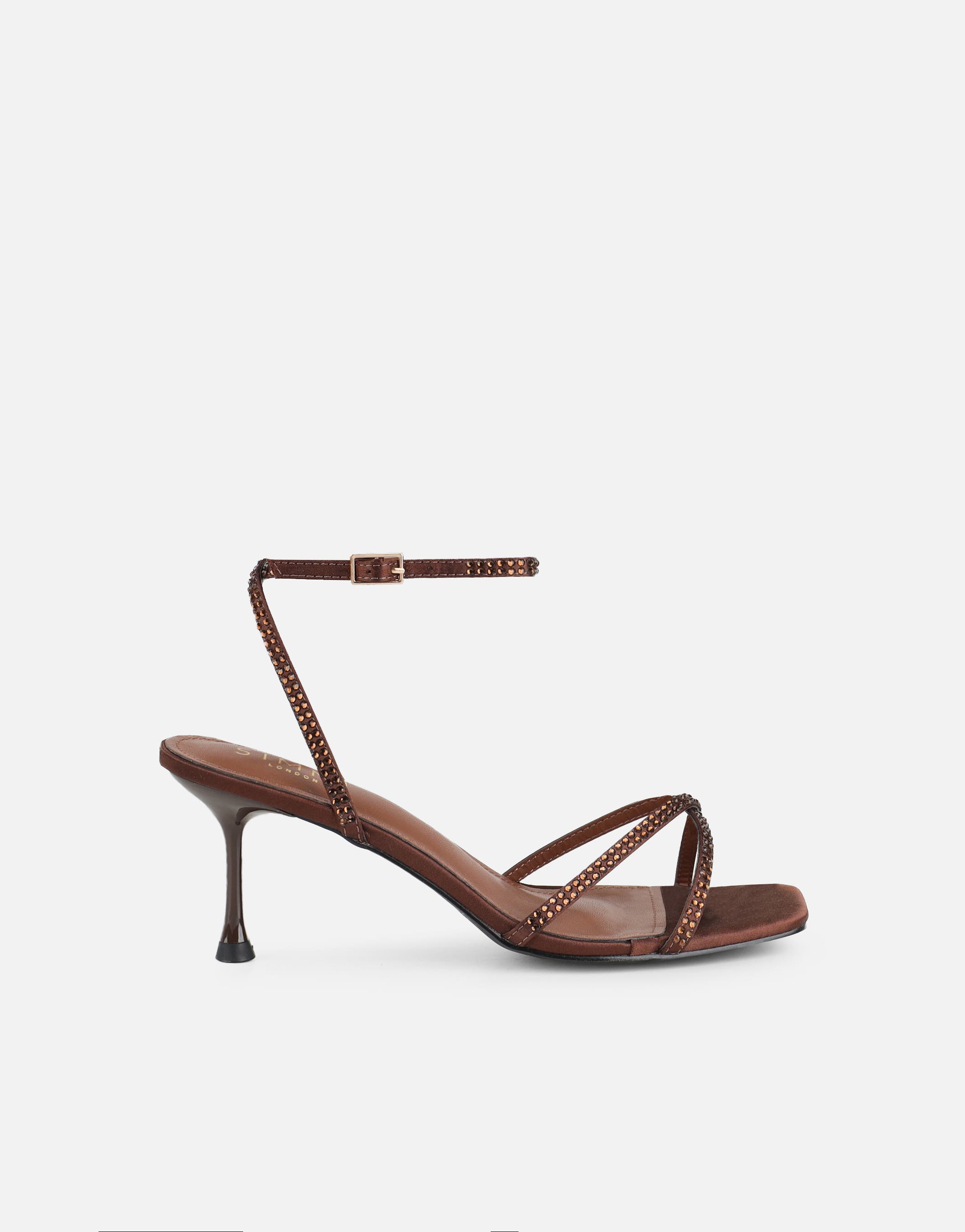 Eleonoora Brown Satin Diamante Heeled Sandals | SIMMI London