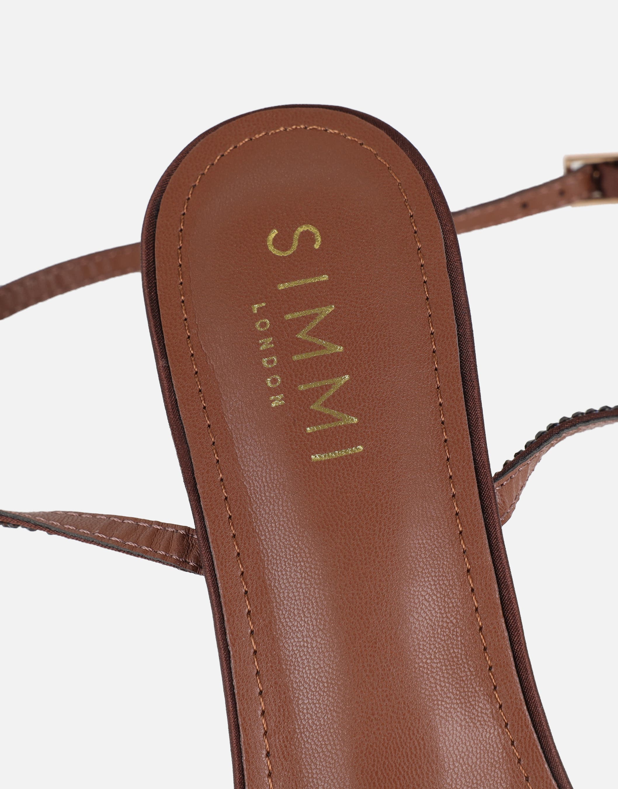 Eleonoora Brown Satin Diamante Heeled Sandals | SIMMI London