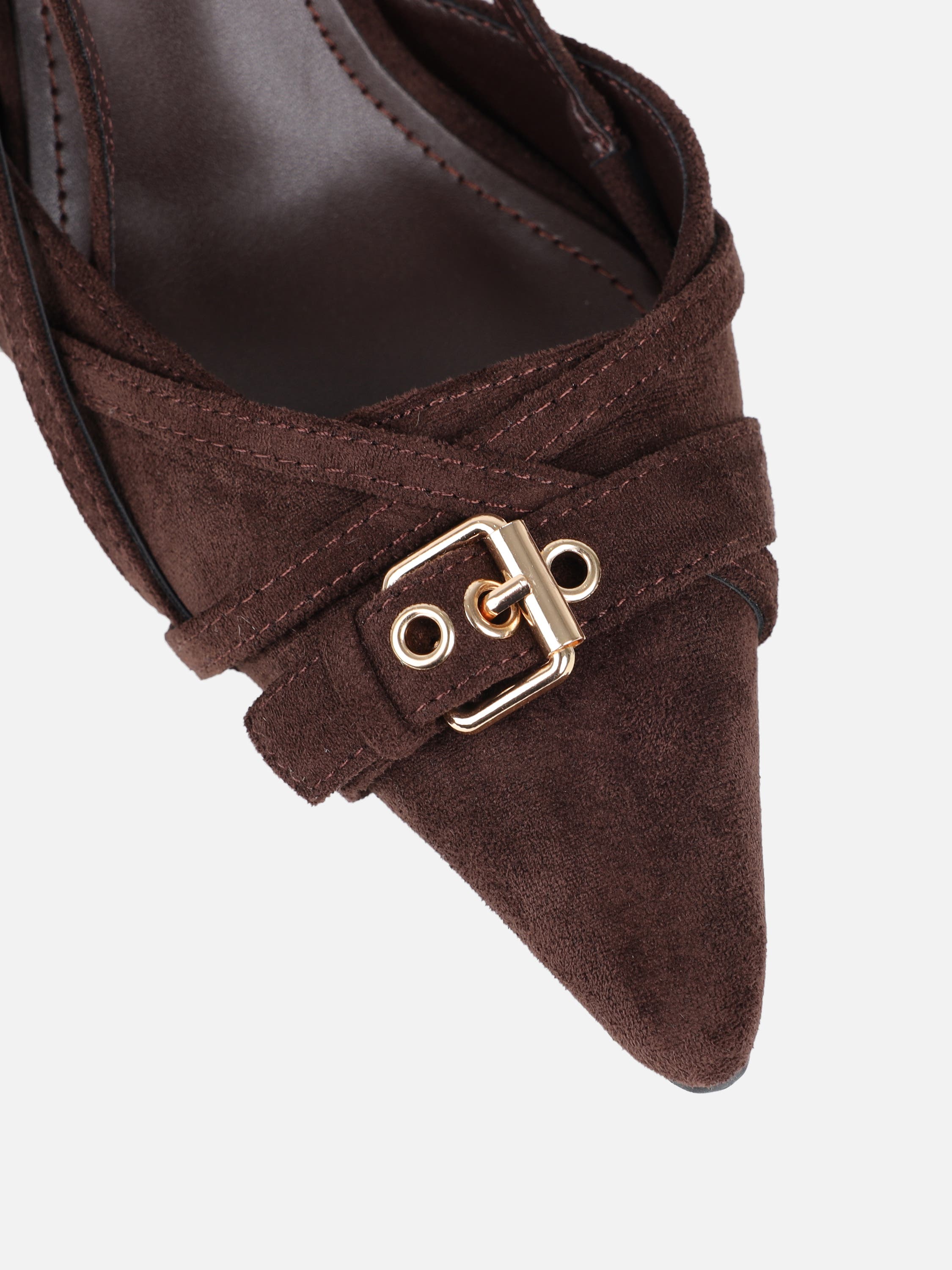 Stallone Brown Suede Strappy Buckle Detail Slingback Court Shoes | SIMMI London