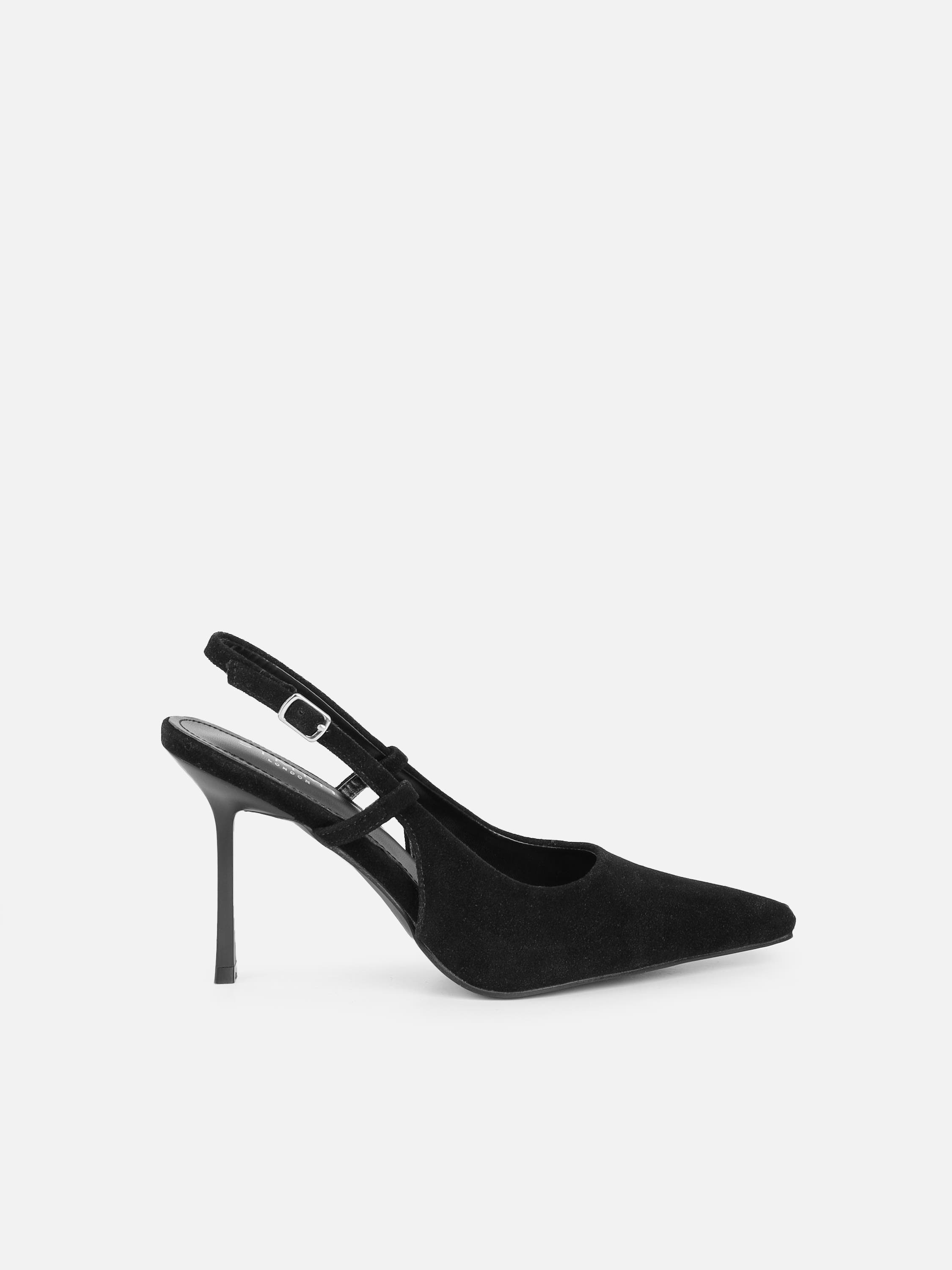 Emarra Black Suede Slingback Court Shoes | SIMMI London