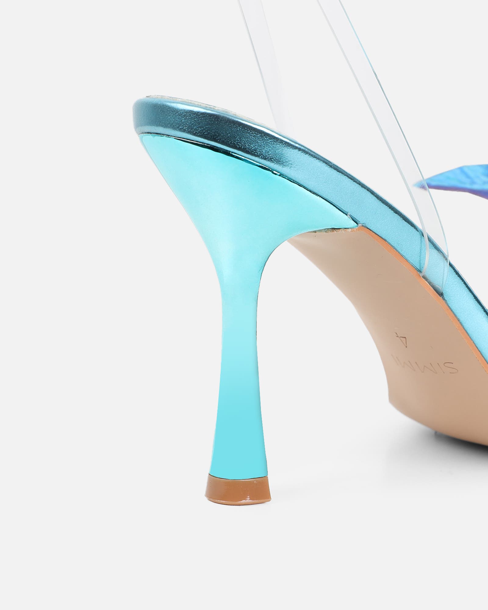 Fenelly Blue Metallic Butterfly Detail Heeled Sandals | SIMMI London