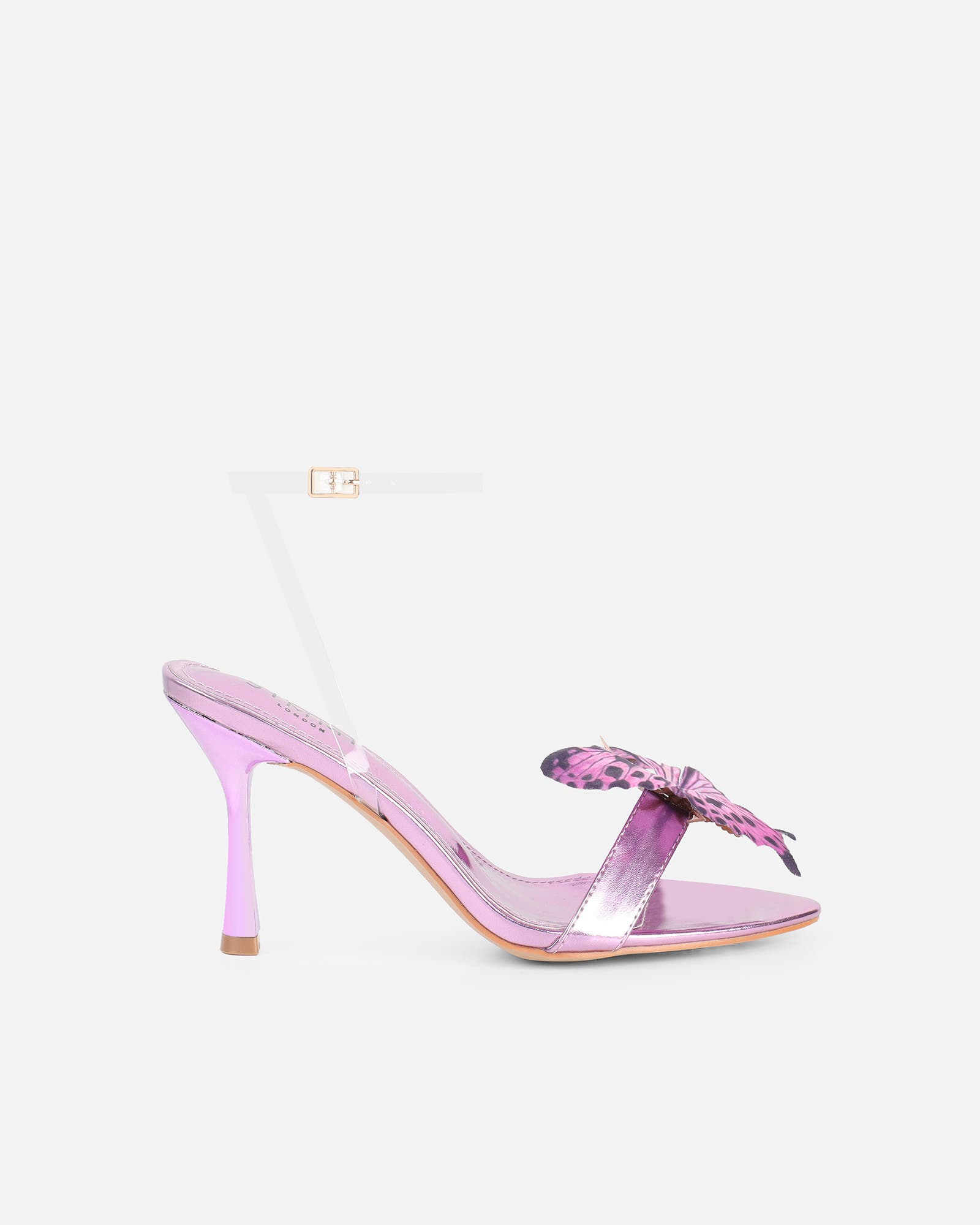 Fenelly Purple Metallic Butterfly Detail Heeled Sandals | SIMMI London