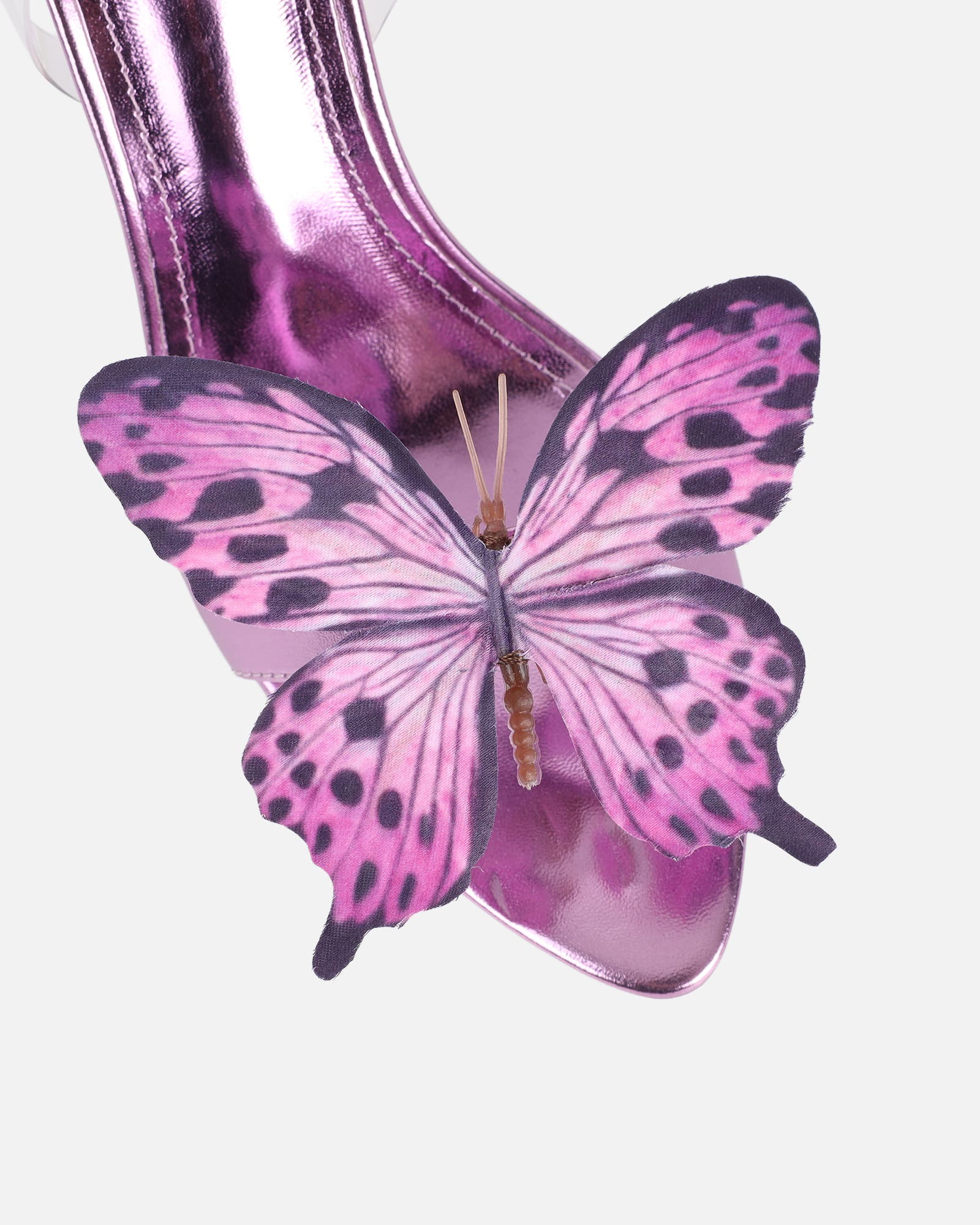 Fenelly Purple Metallic Butterfly Detail Heeled Sandals | SIMMI London