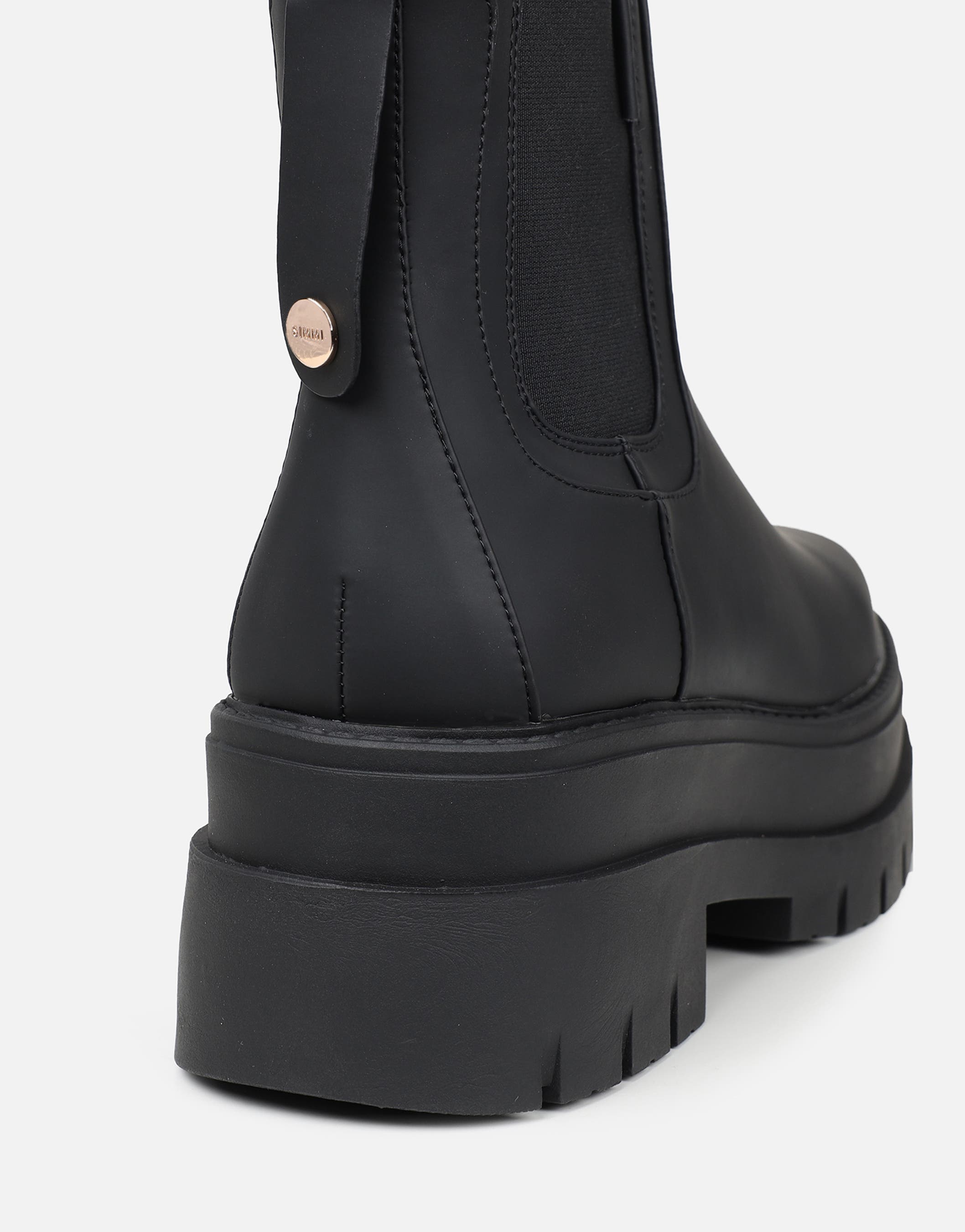 Ansel Black Rubberized Chunky Chelsea Boots | SIMMI London