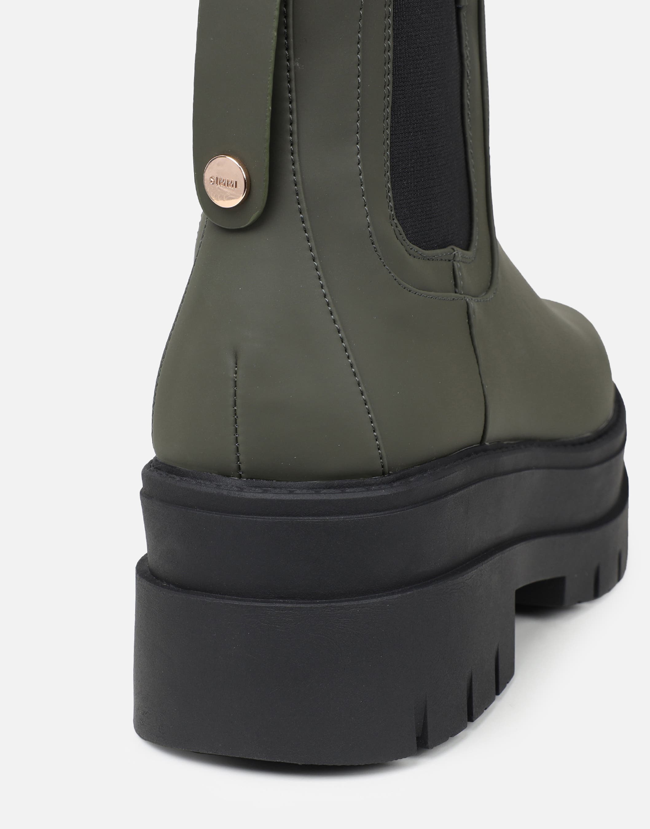 Ansel Khaki Rubberized Contrast Chunky Chelsea Boots | SIMMI London