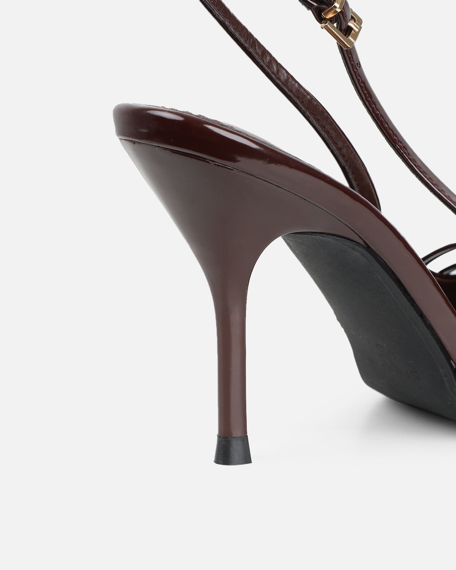 Marika Chocolate Patent Buckle Detail Slingback Courts | SIMMI London
