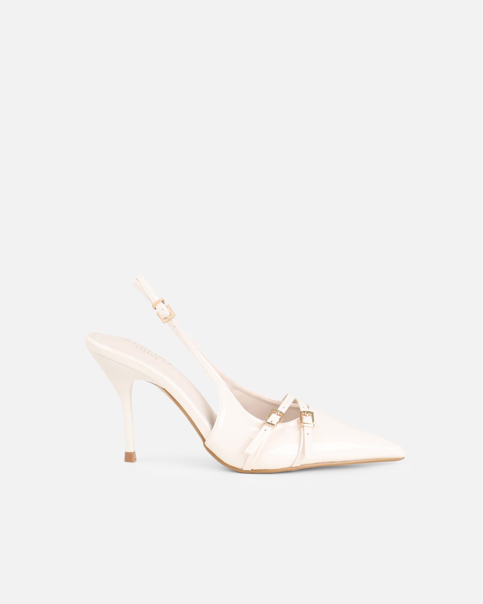 Marika White Patent Buckle Detail Slingback Courts | SIMMI London