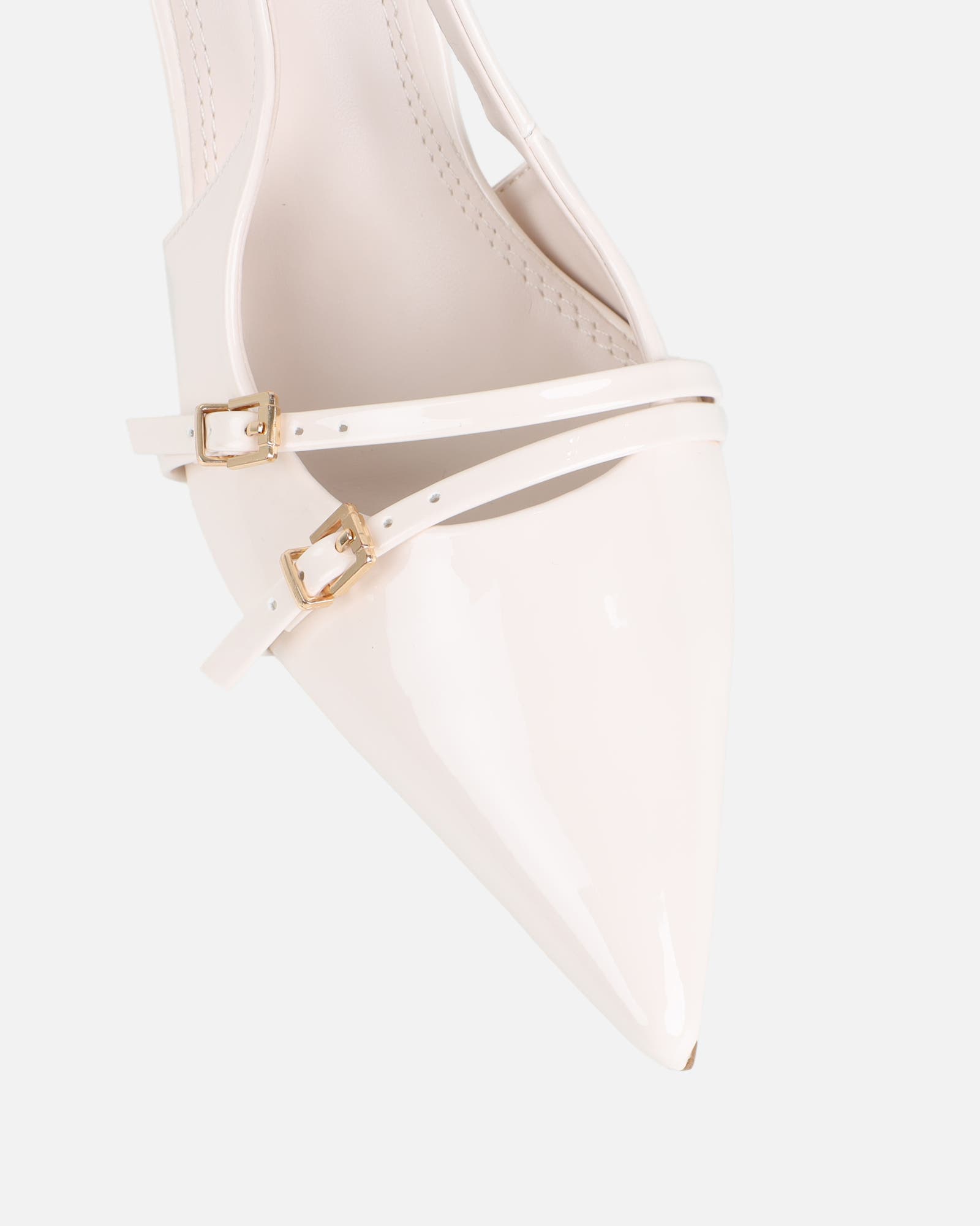 Marika White Patent Buckle Detail Slingback Courts | SIMMI London