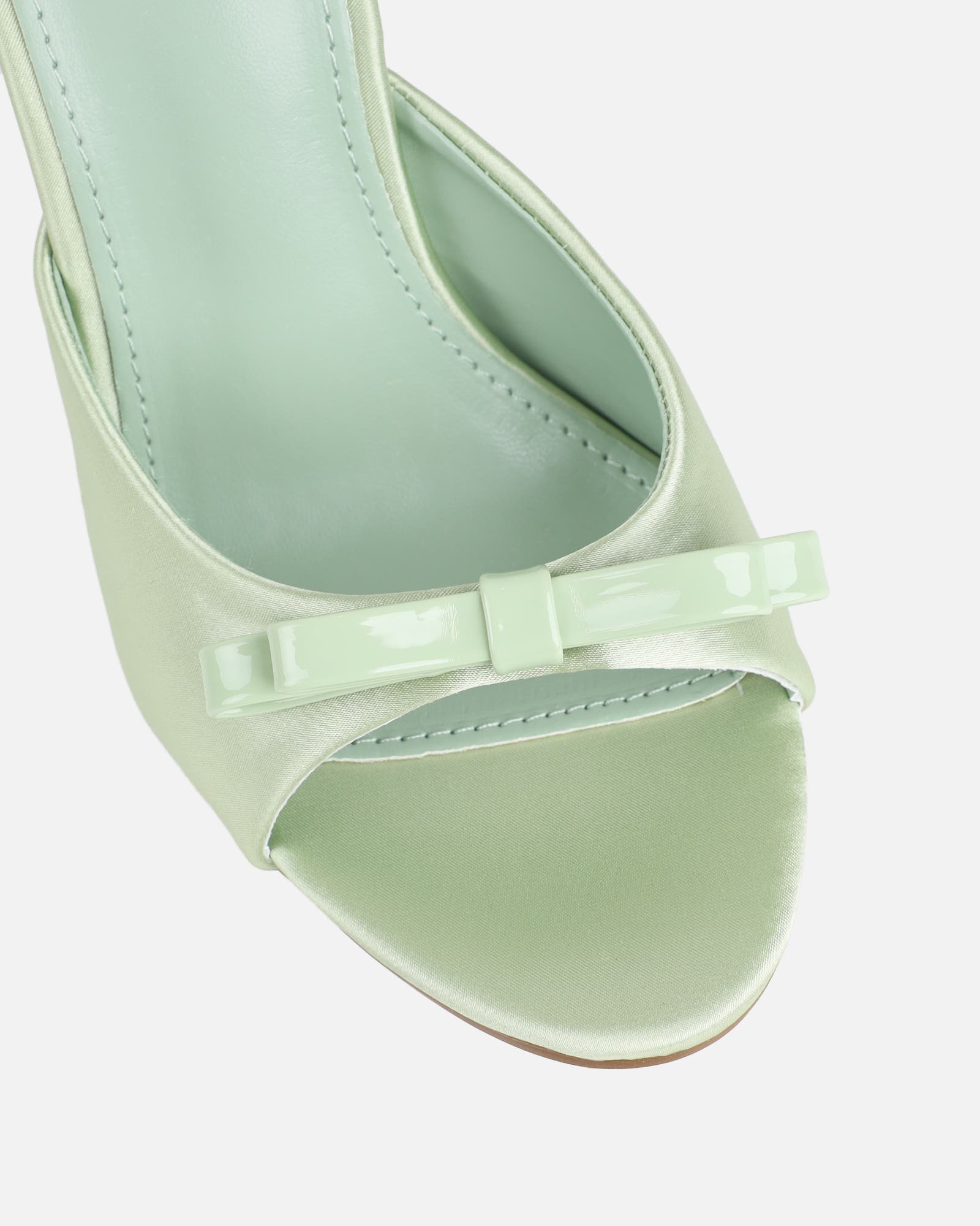 Halima Sage Satin Bow Detail Heeled Mules