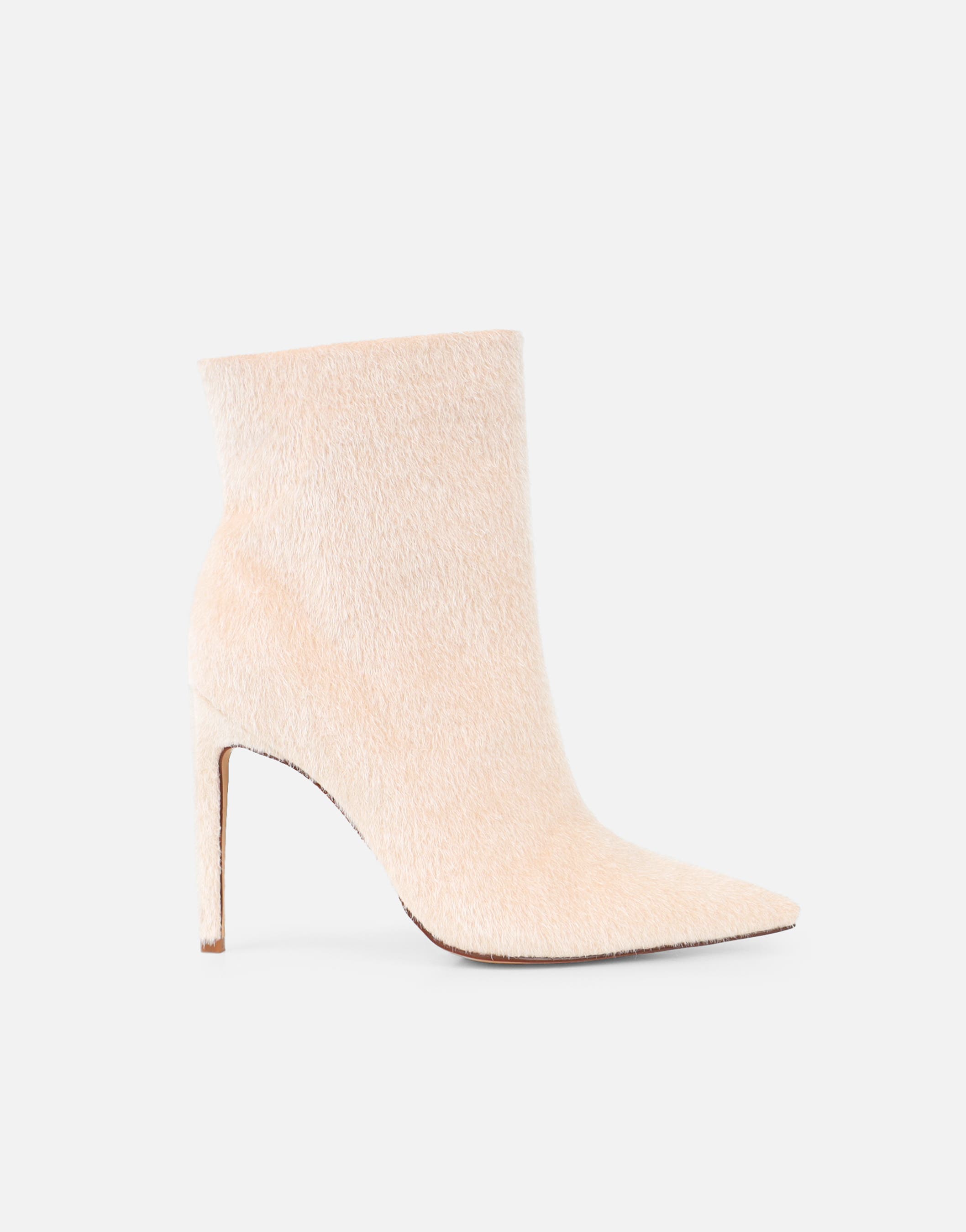 Harvie Beige Faux Pony Hair Heeled Ankle Boots | SIMMI London