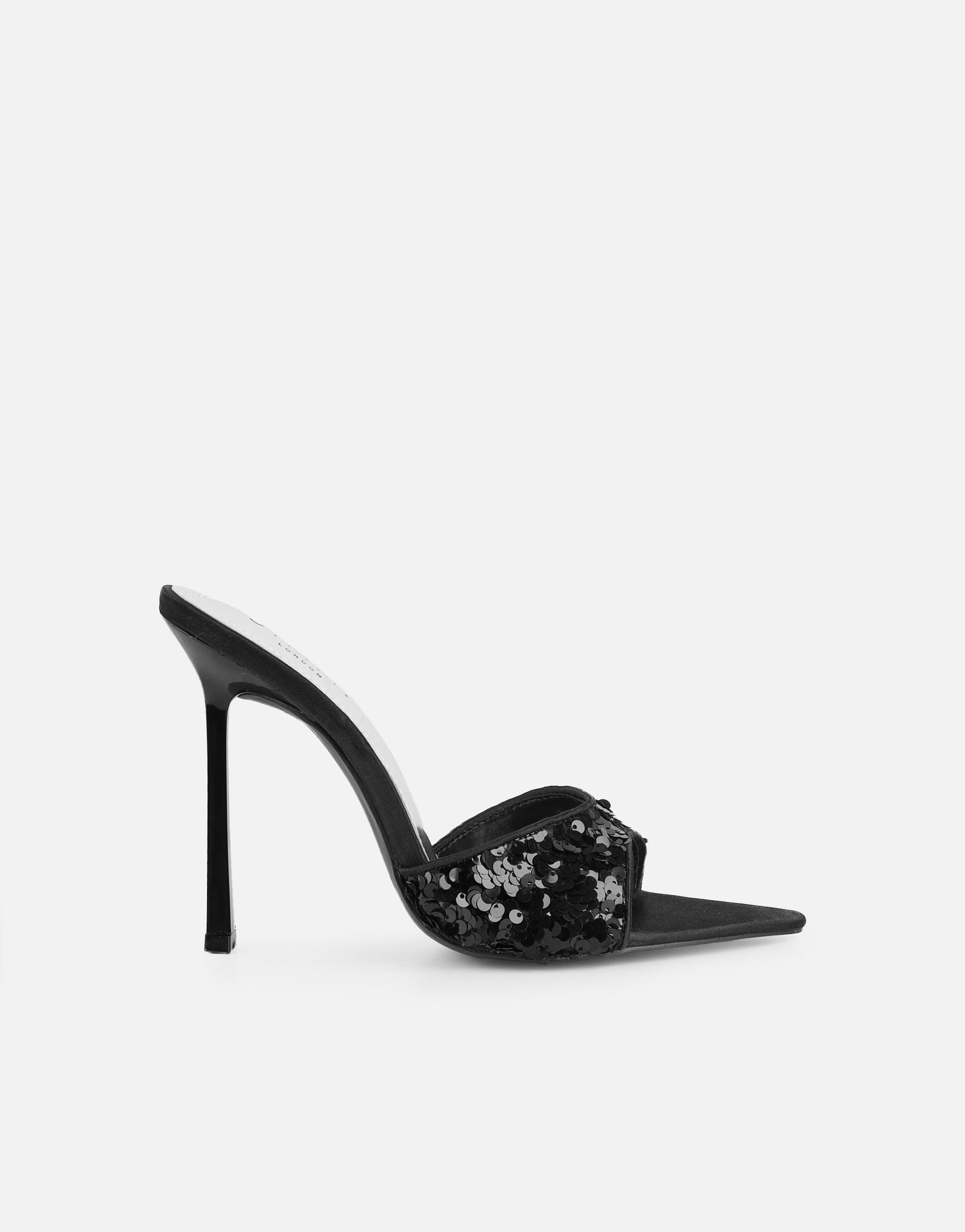 Hope Black Sequin Heeled Sandals | SIMMI London