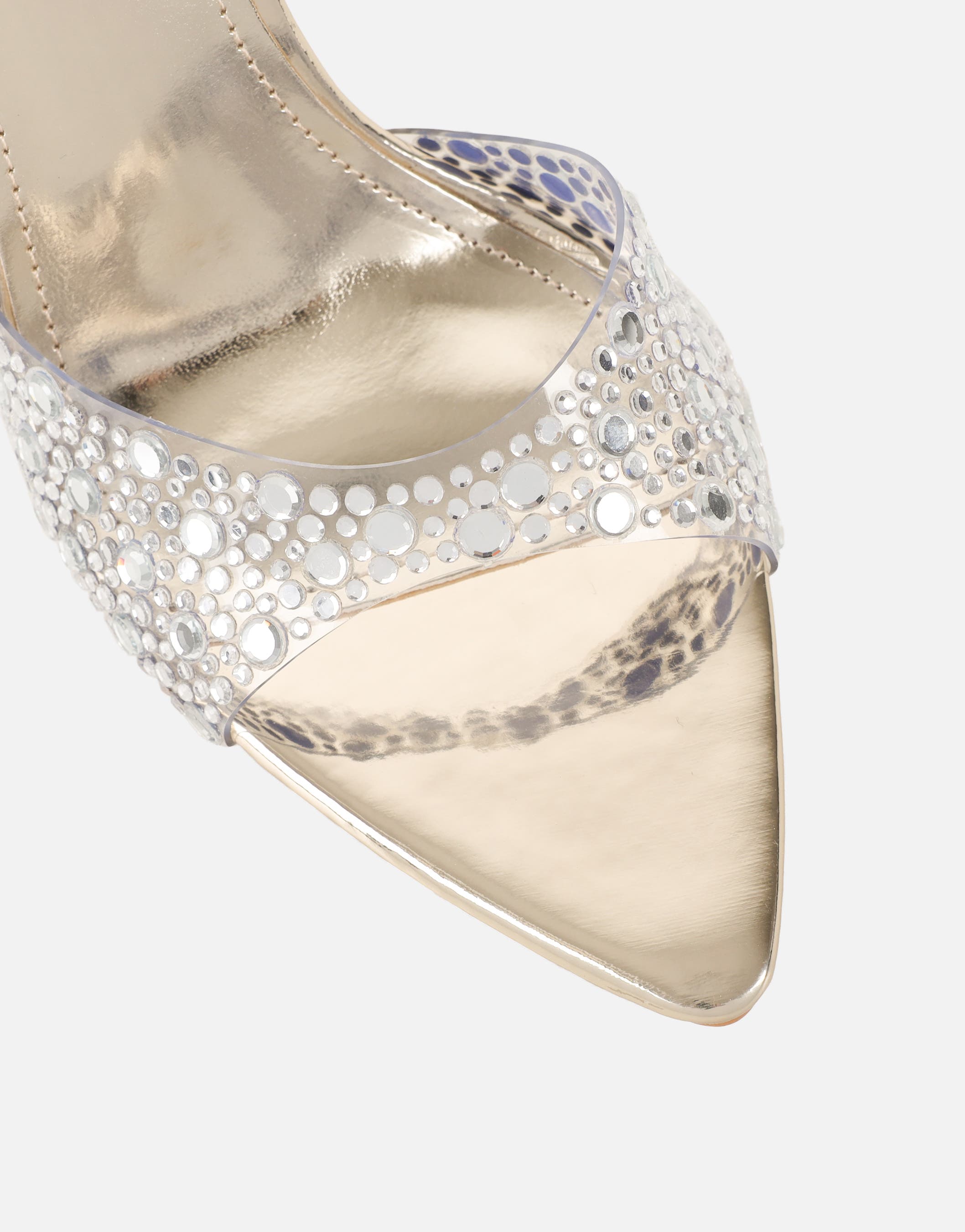 Lopezz Gold Mirror Clear Embellished Heeled Sandals | SIMMI London