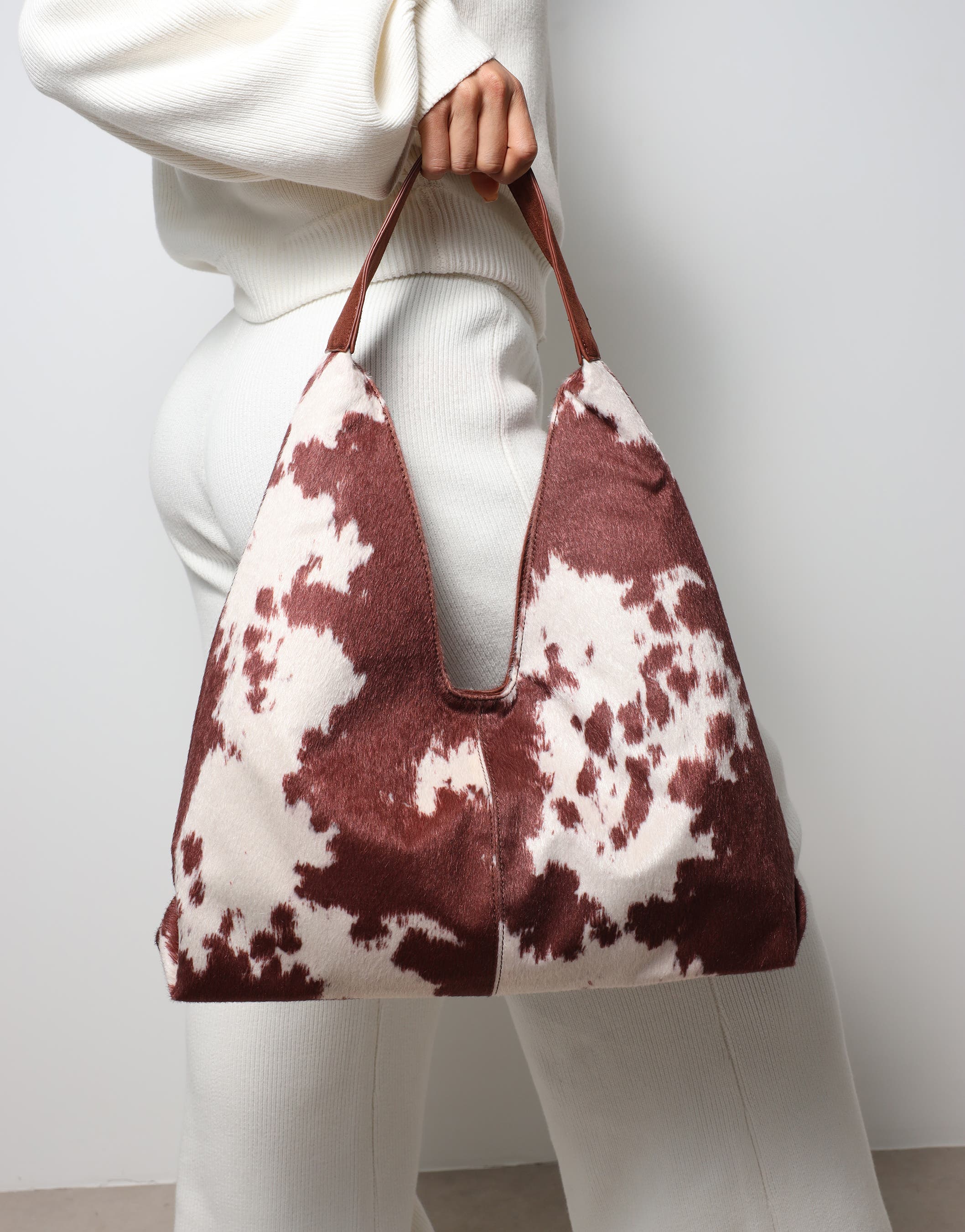 Isla Large Cow Print Suede Shoulder Bag | SIMMI London