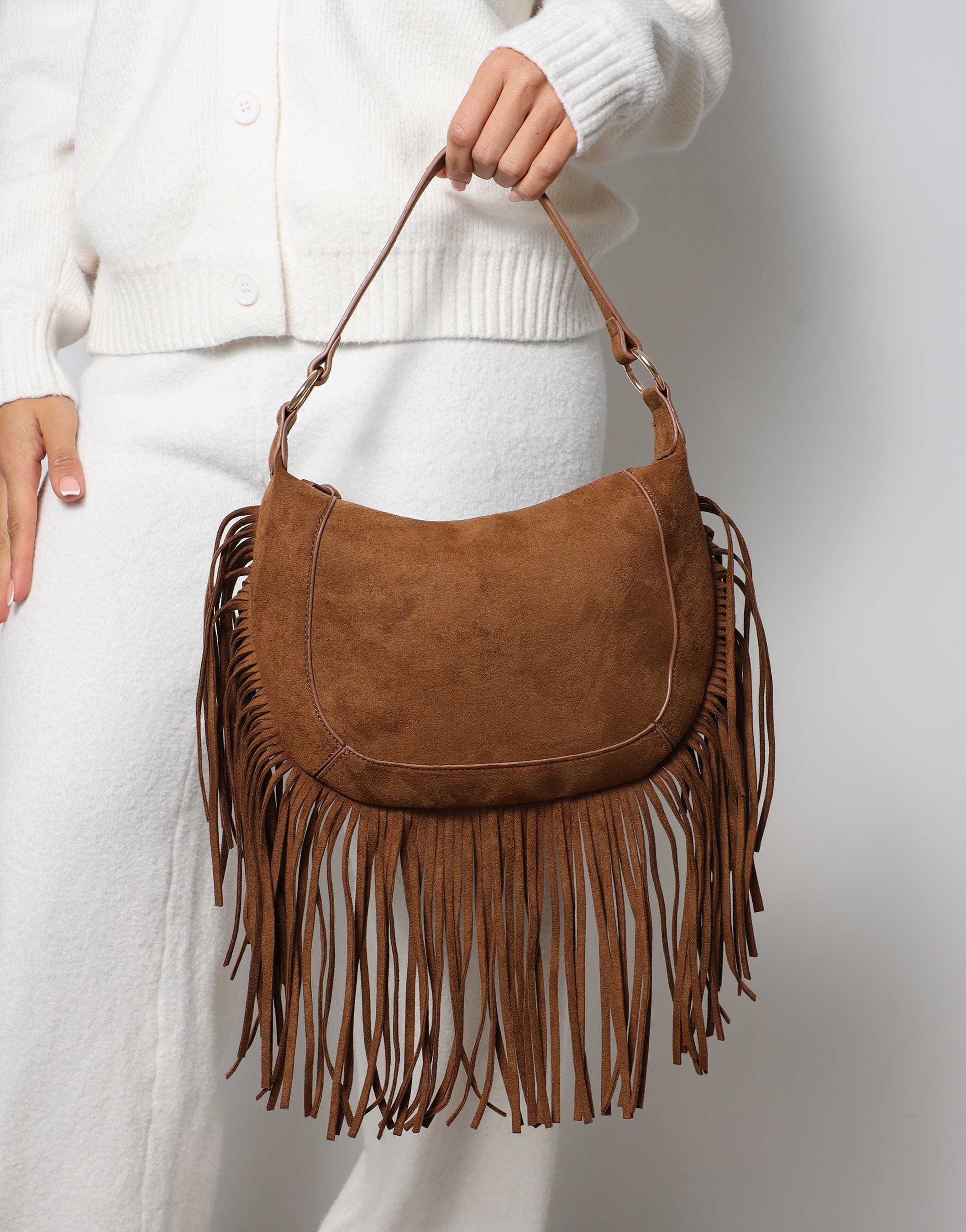 Izzy Tan Suede Western Shoulder Bag | SIMMI London