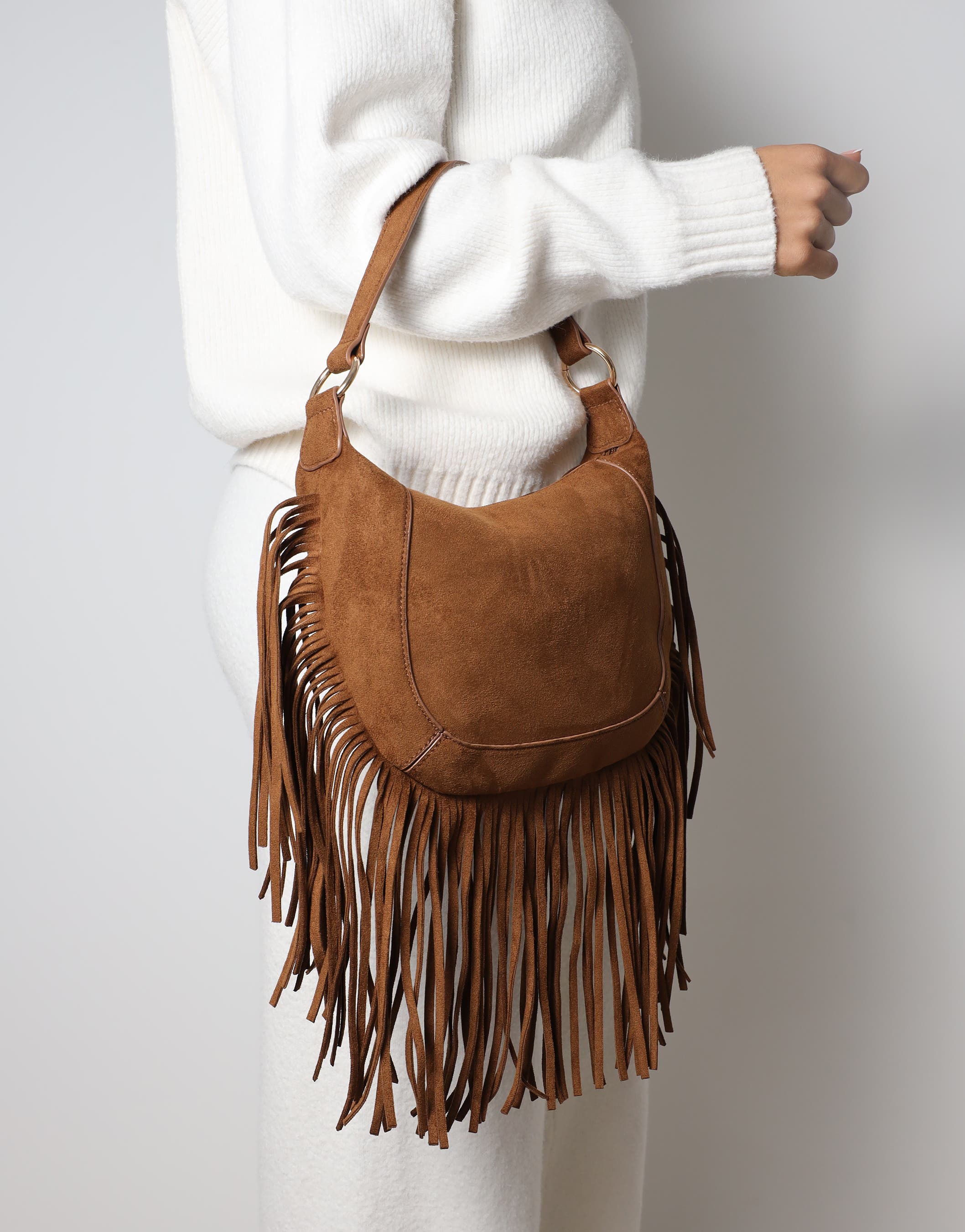 Izzy Tan Suede Western Shoulder Bag | SIMMI London