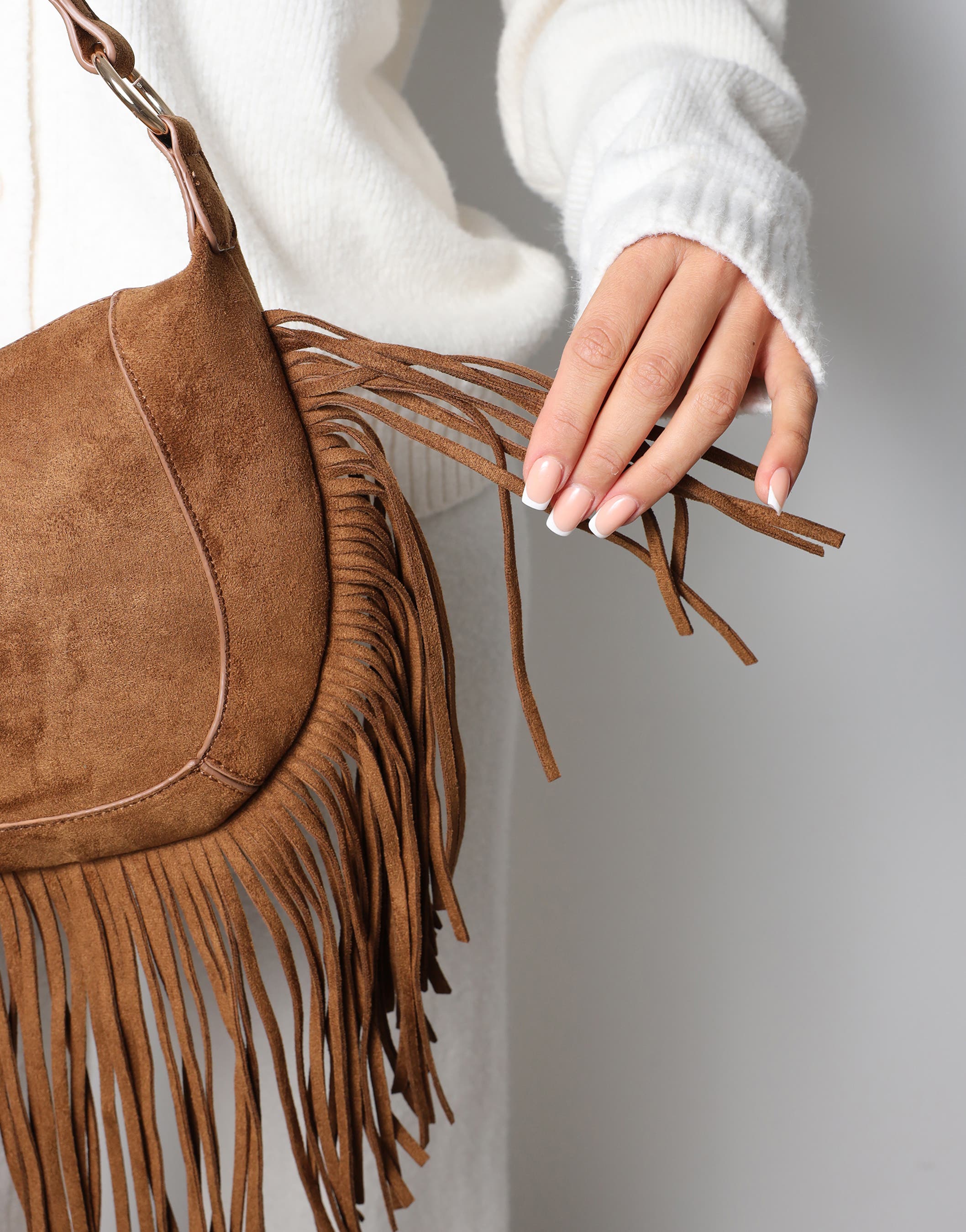 Izzy Tan Suede Western Shoulder Bag | SIMMI London