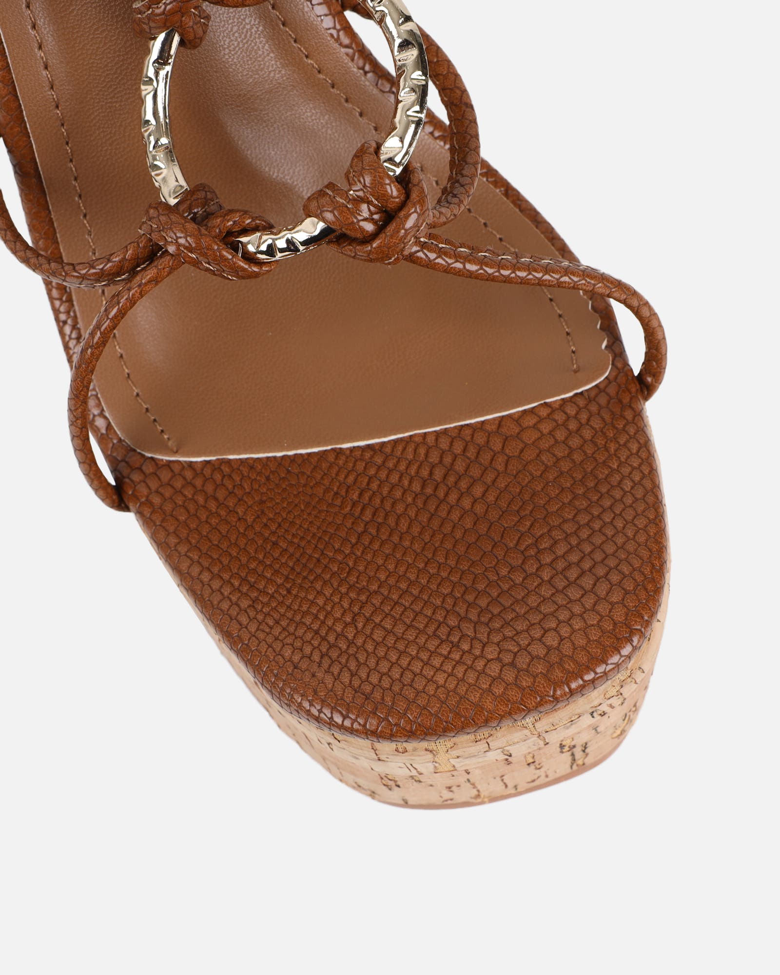 Jadey Tan Snake Gold Detail Wedge Heels