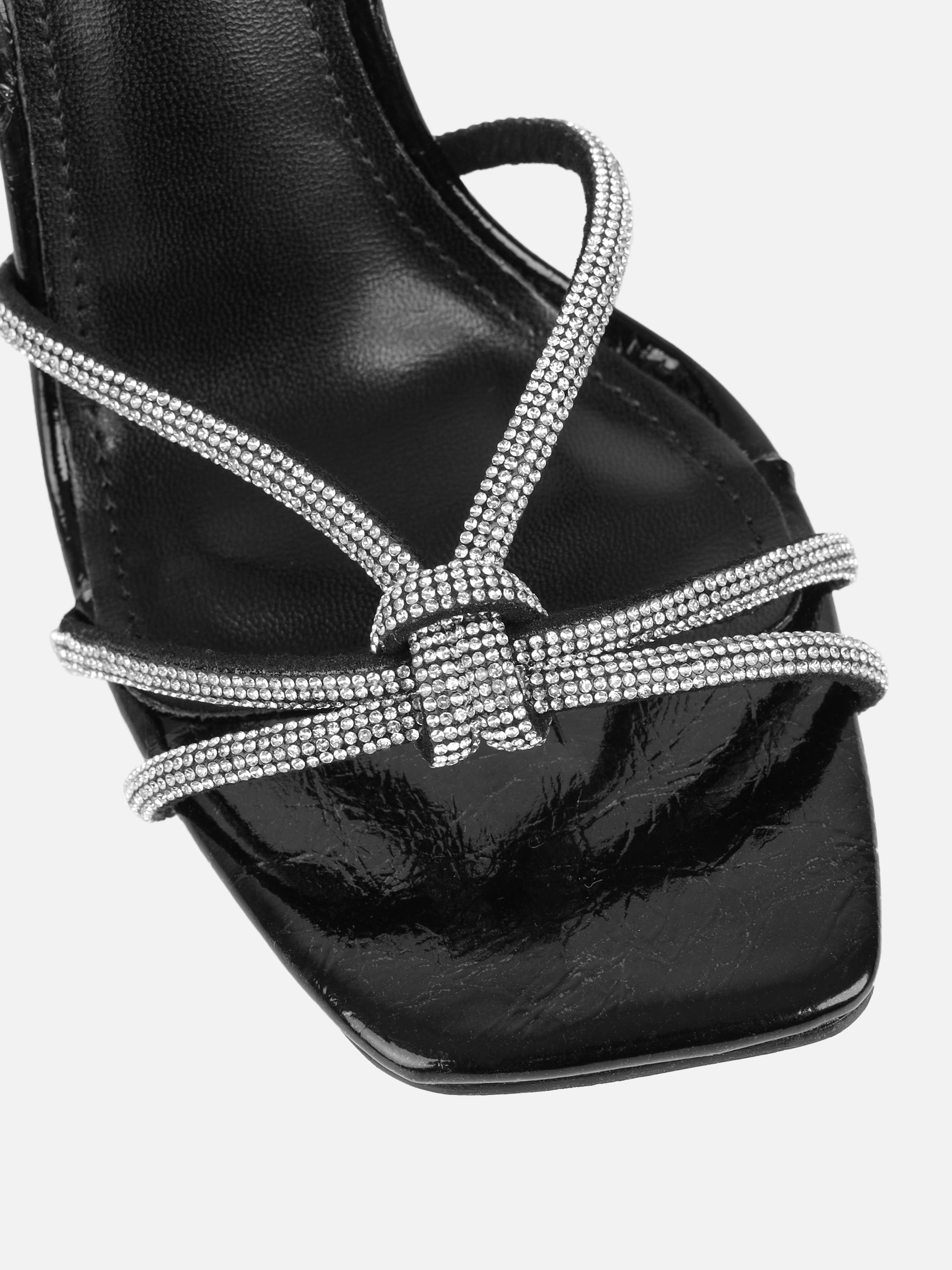 Janeet Black Diamante Knot Heeled Sandals | SIMMI London