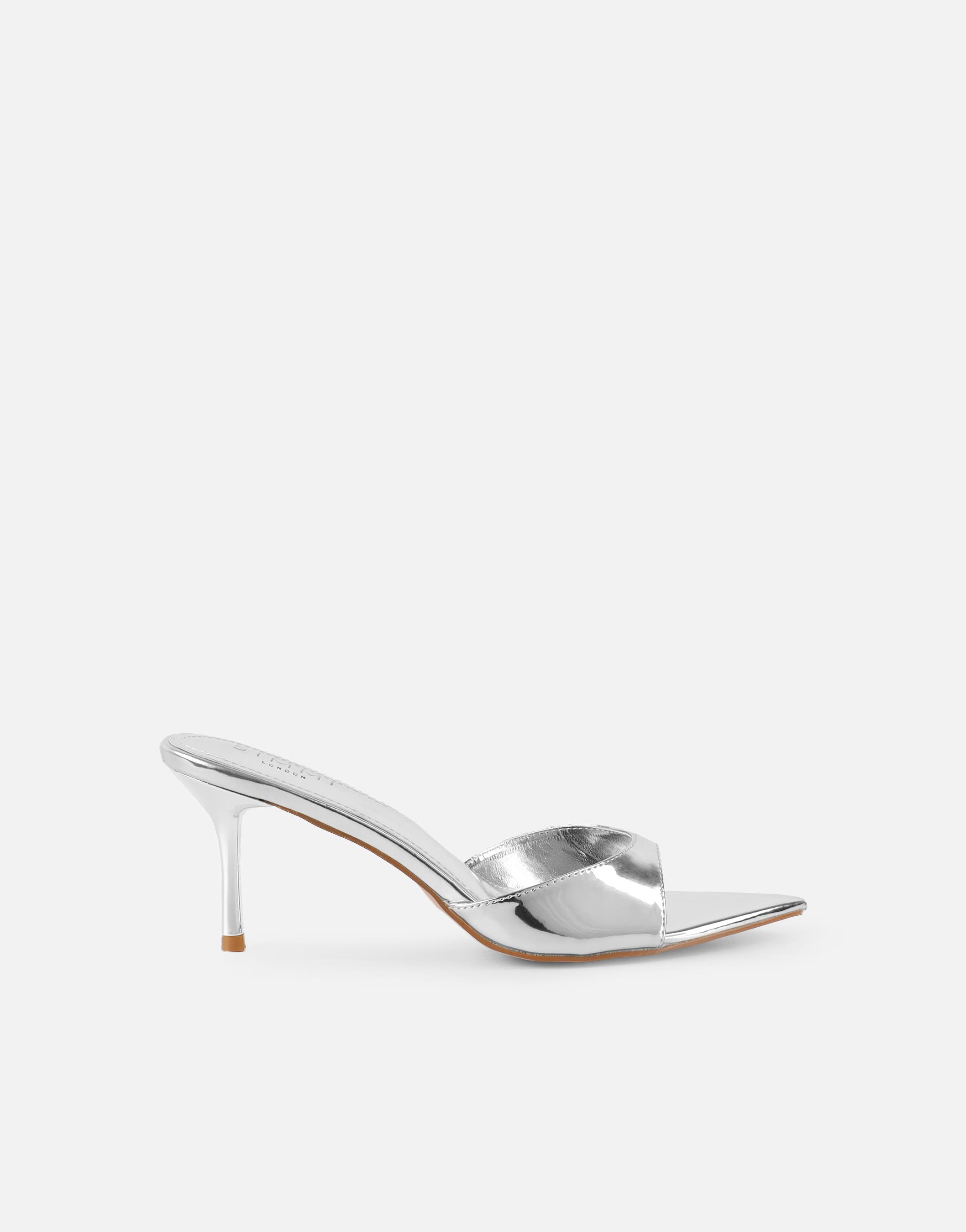 Jerez Silver Mirror Peep Toe Heeled Sandals | SIMMI London