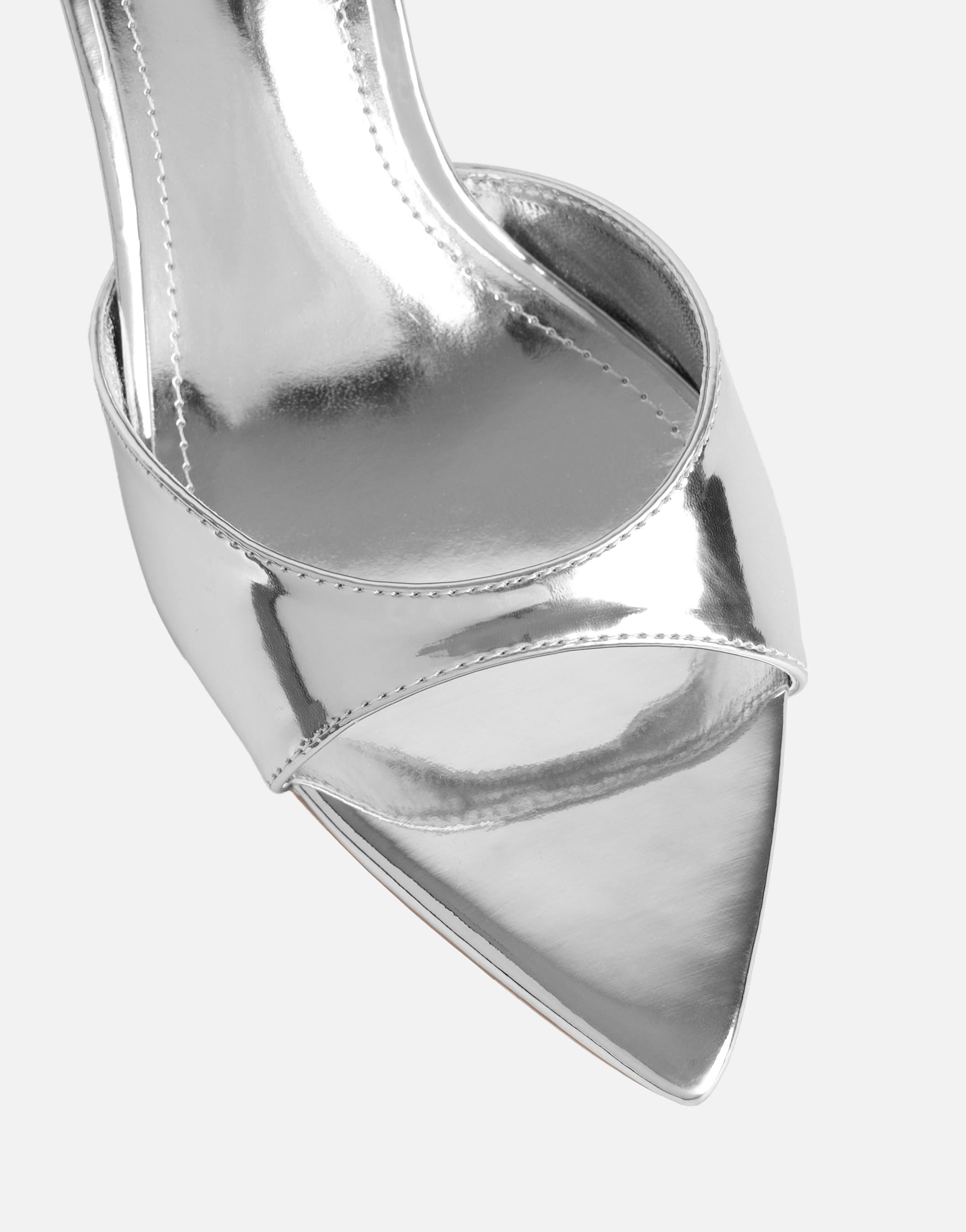 Jerez Silver Mirror Peep Toe Heeled Sandals | SIMMI London