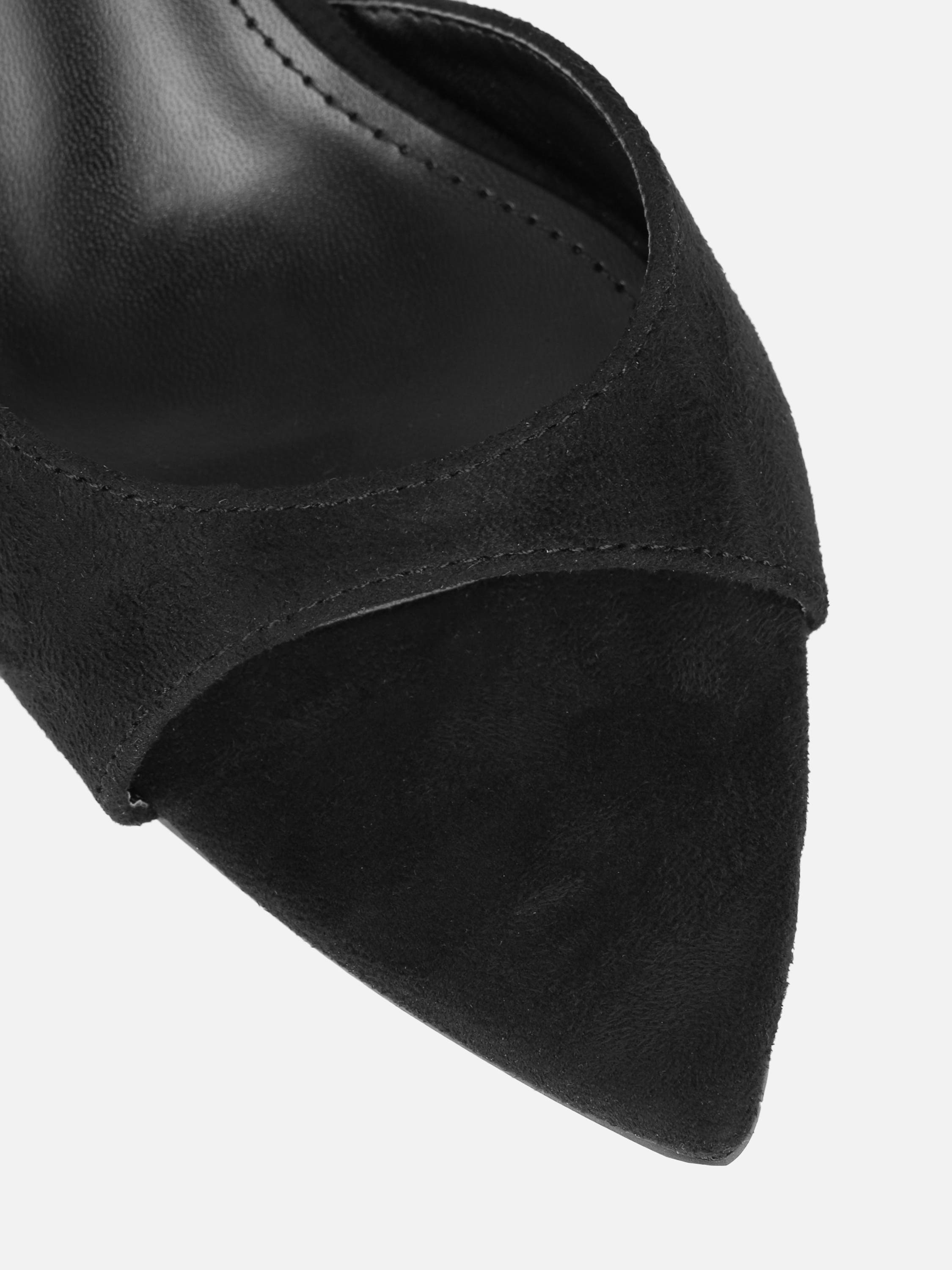 Silvia Black Suede Peep Toe Heeled Sandals | SIMMI London