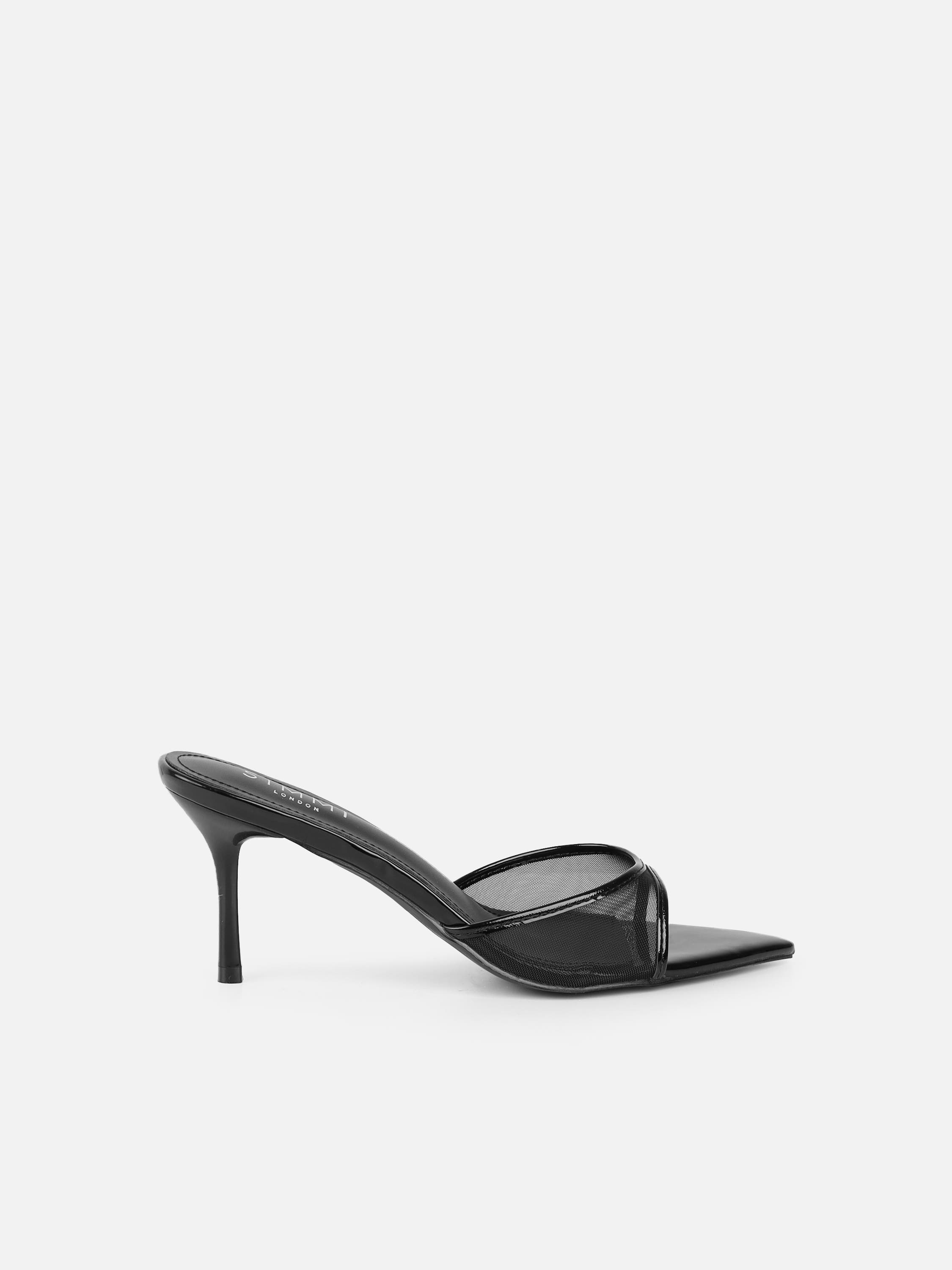 Lauri Black Mesh Peep Toe Heeled Sandals | SIMMI London