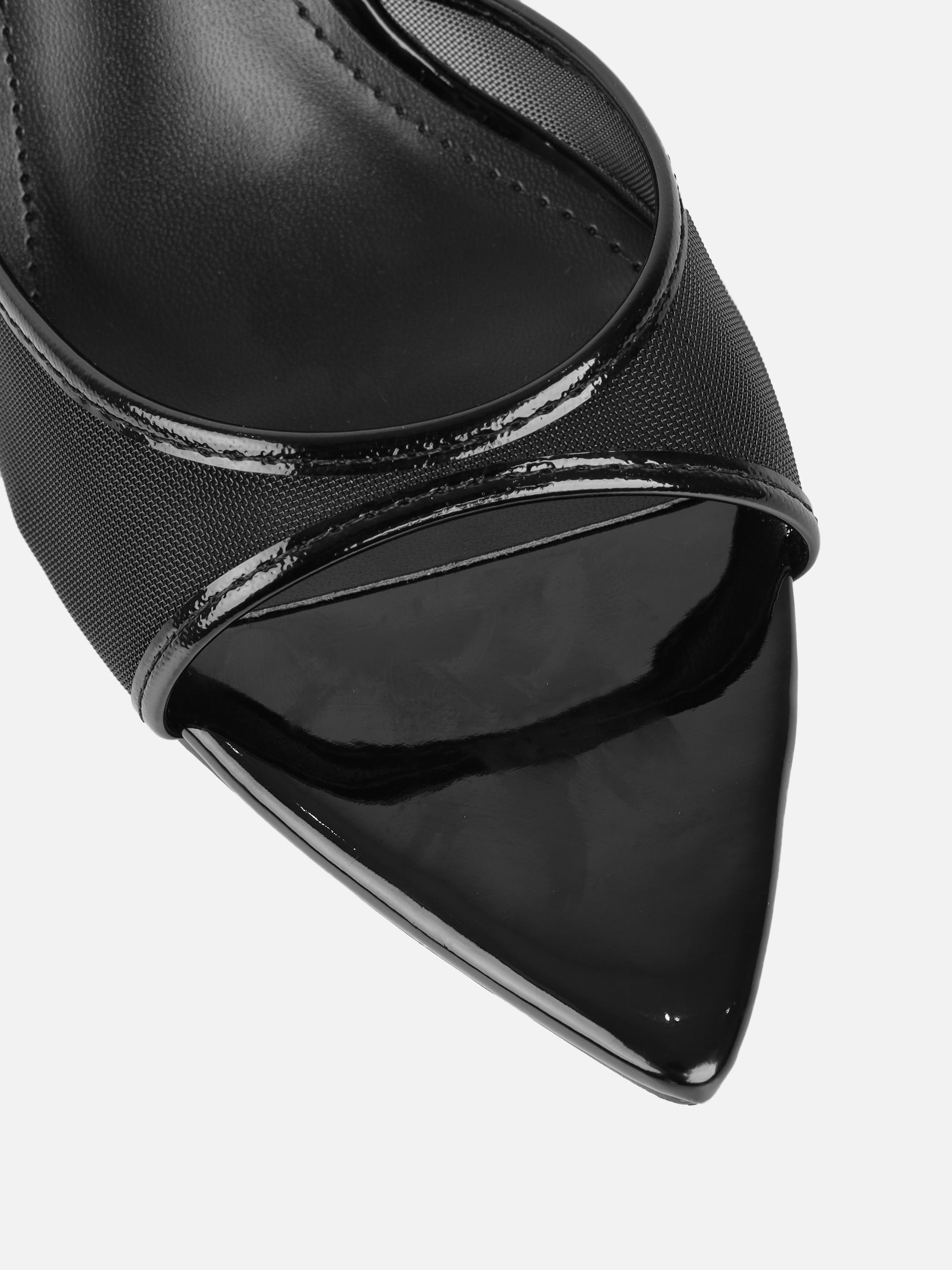 Lauri Black Mesh Peep Toe Heeled Sandals | SIMMI London