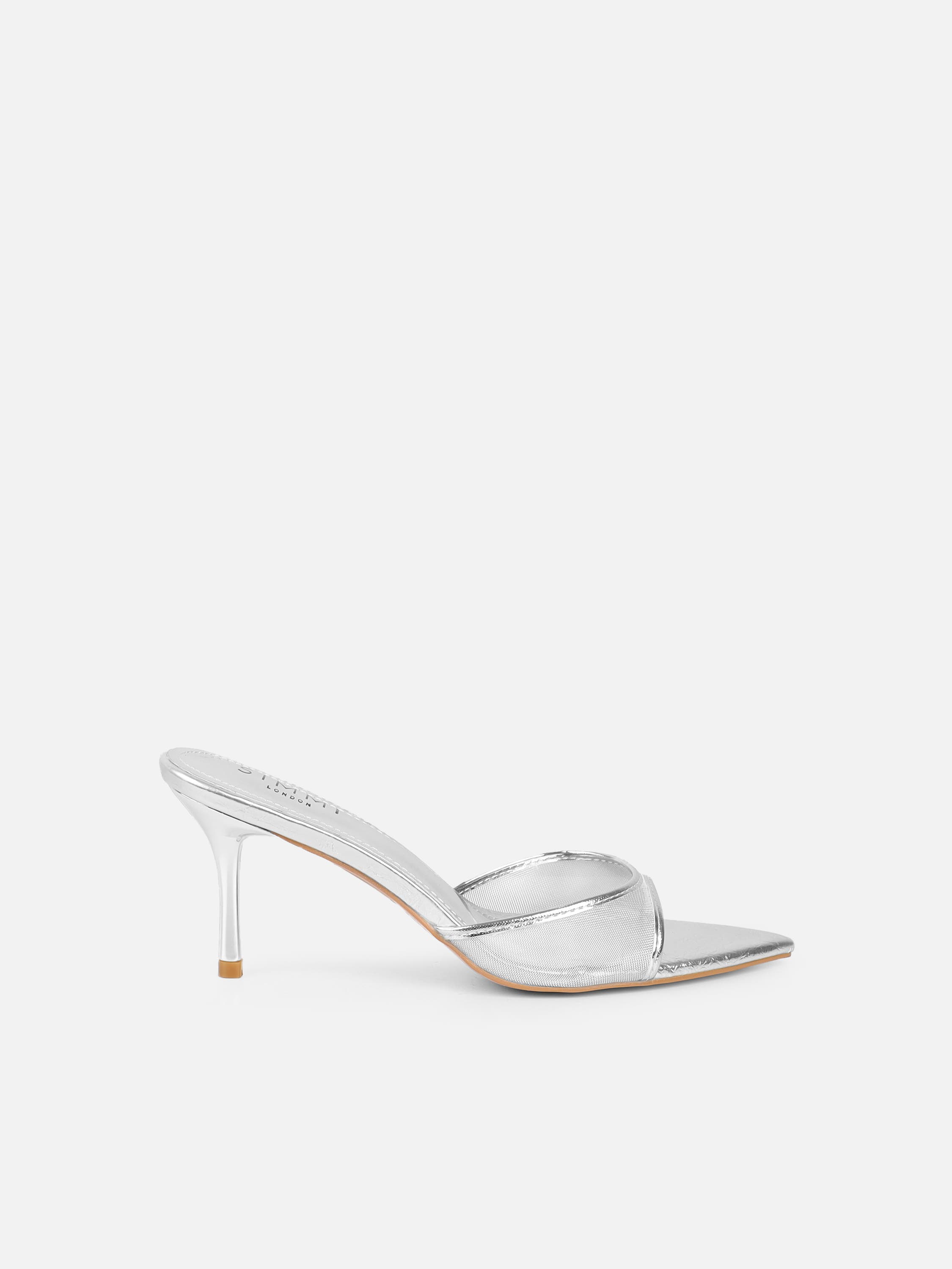 Lauri Silver Mesh Peep Toe Heeled Sandals | SIMMI London