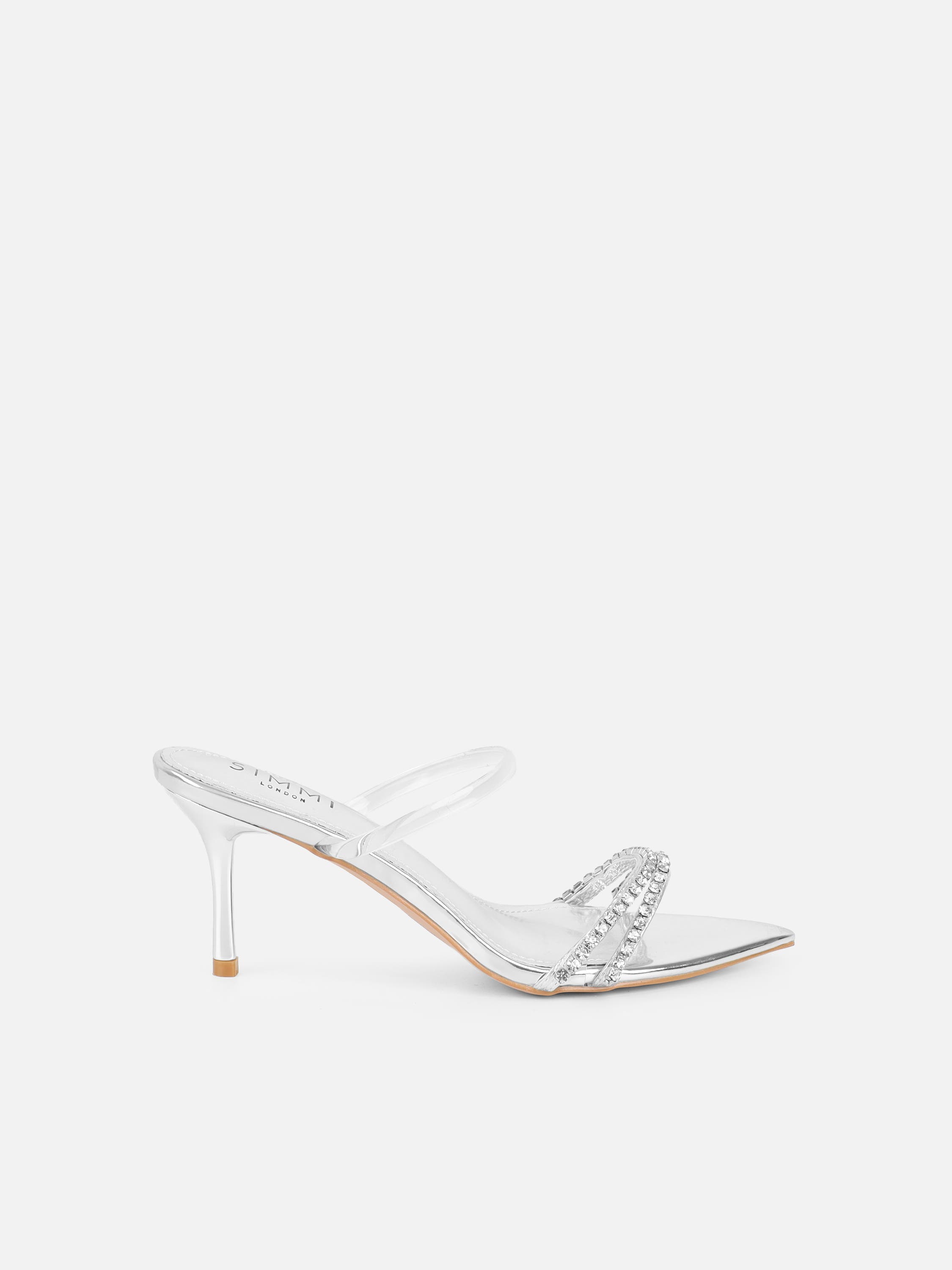 Isha Silver Metallic Diamante Mules | SIMMI London