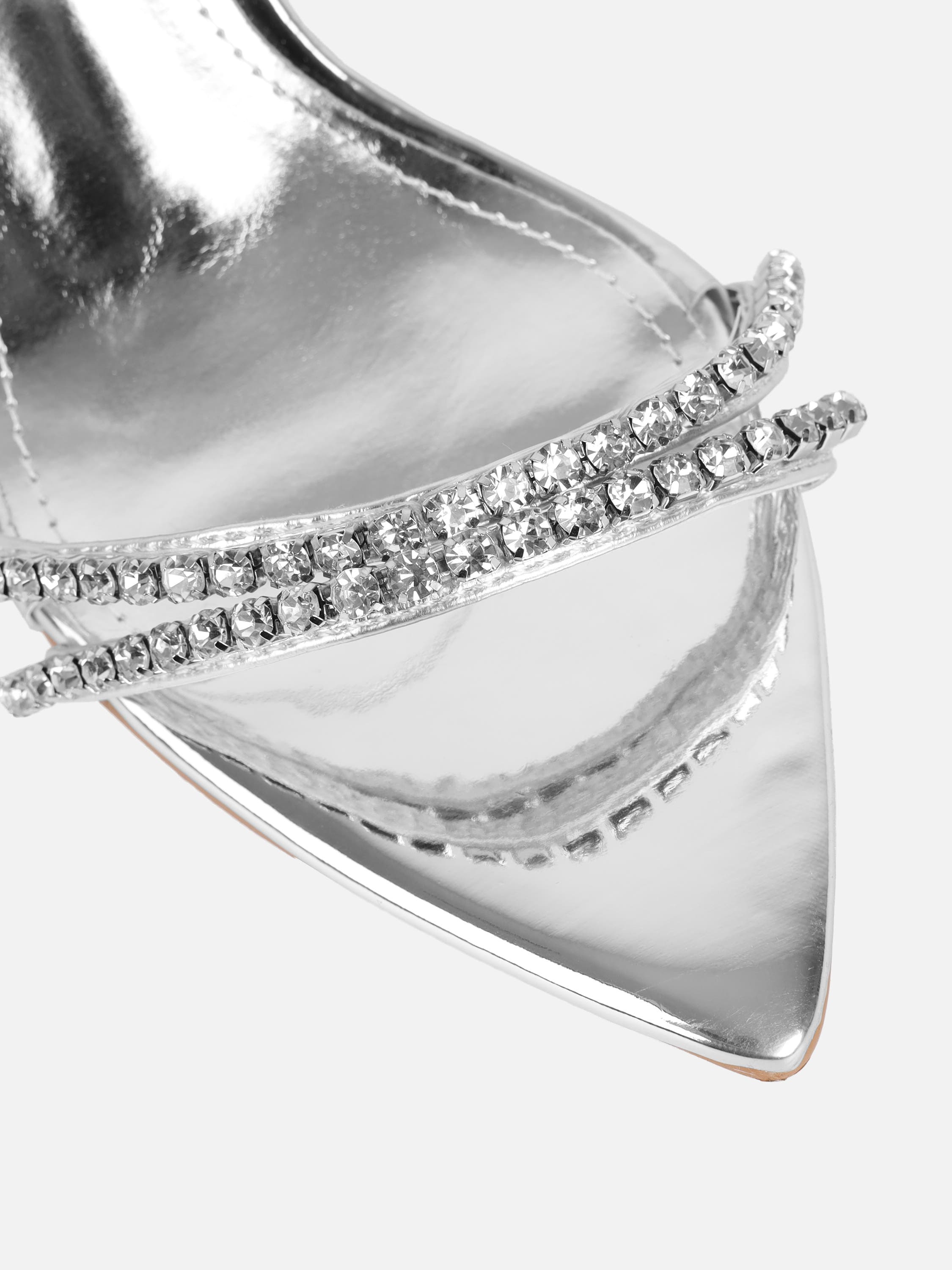 Isha Silver Metallic Diamante Mules | SIMMI London