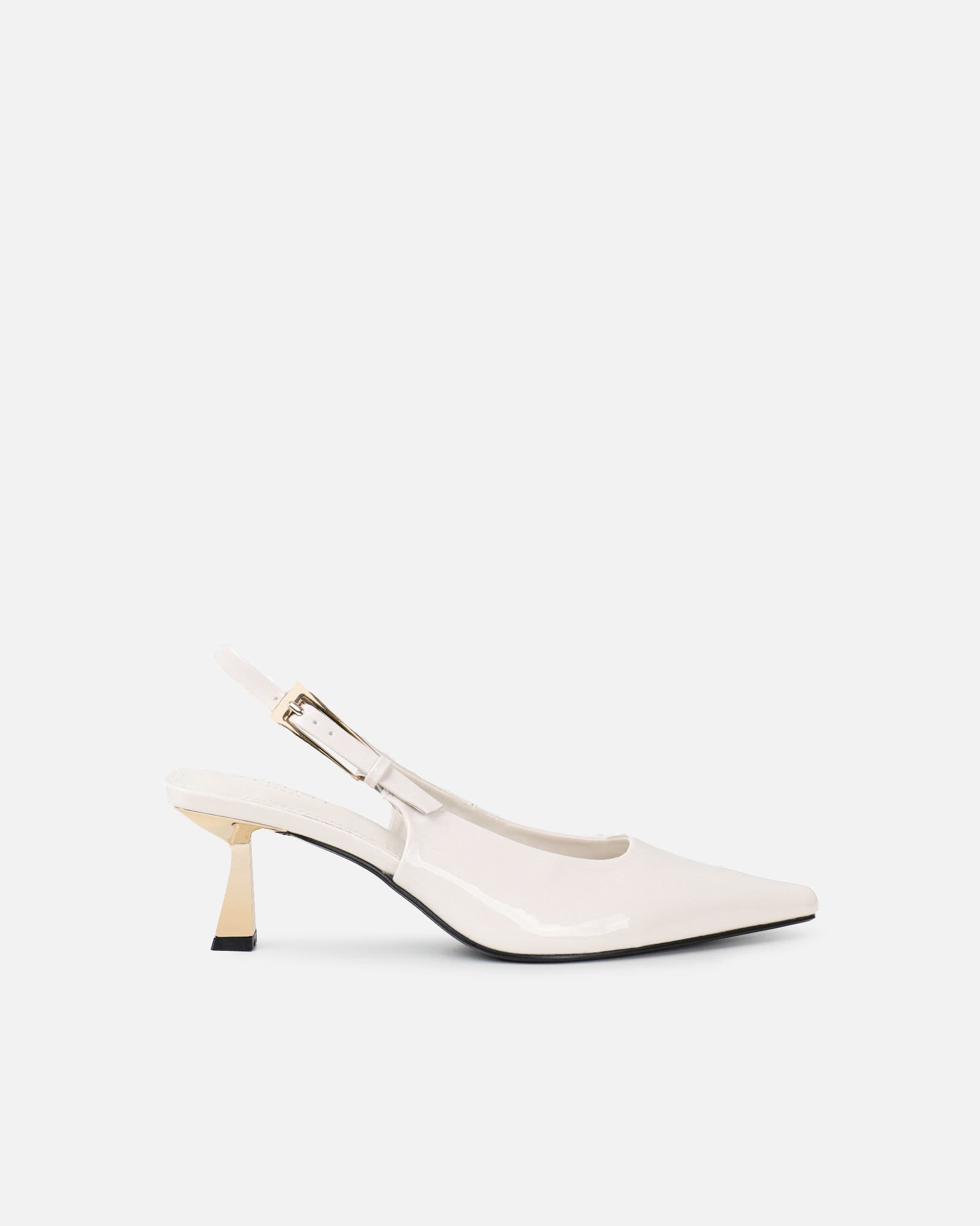 June off white patent low sling back court shoes | SIMMI London