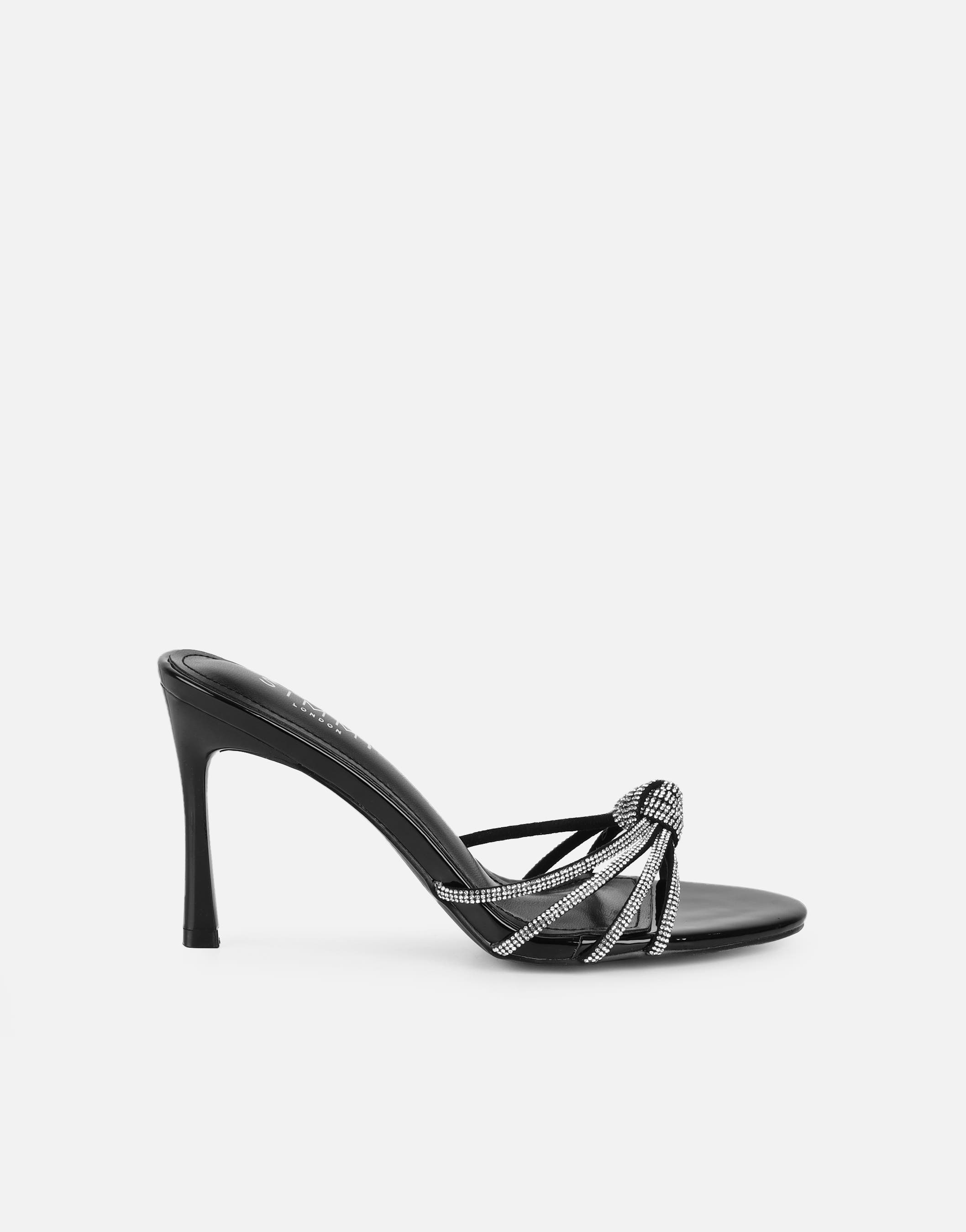 Kyla Black Patent Diamante Knot Mules | SIMMI London