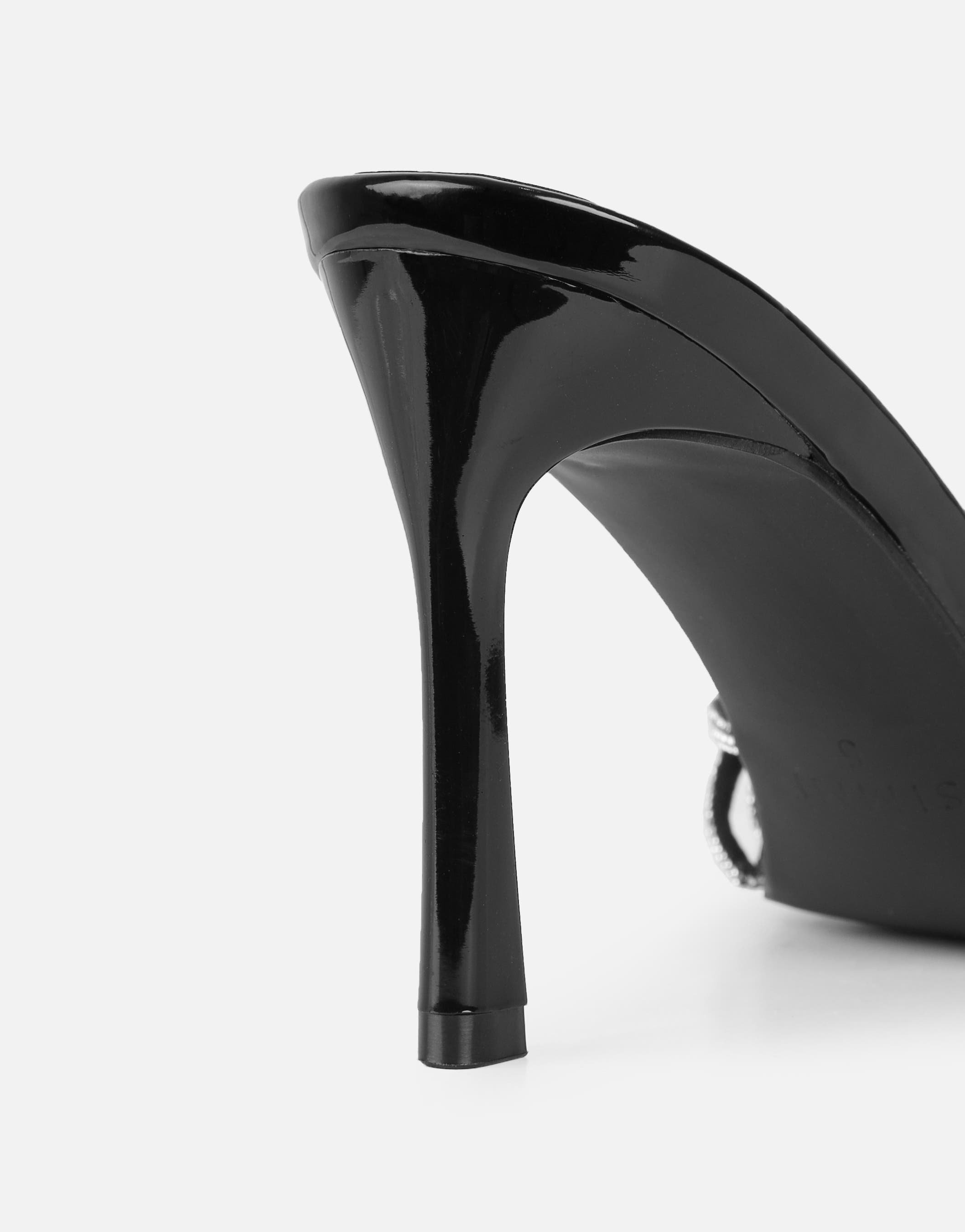 Kyla Black Patent Diamante Knot Mules | SIMMI London