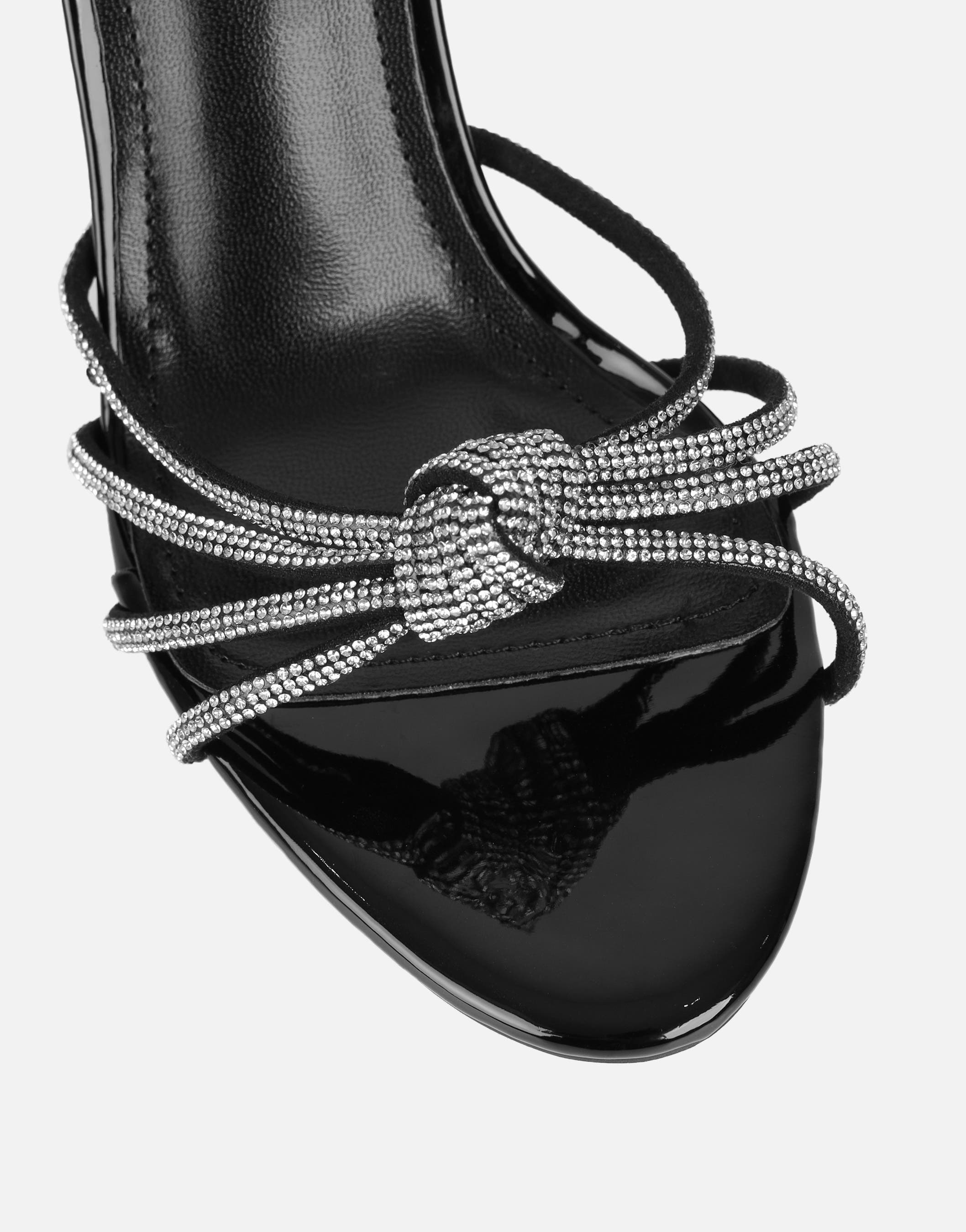 Kyla Black Patent Diamante Knot Mules | SIMMI London