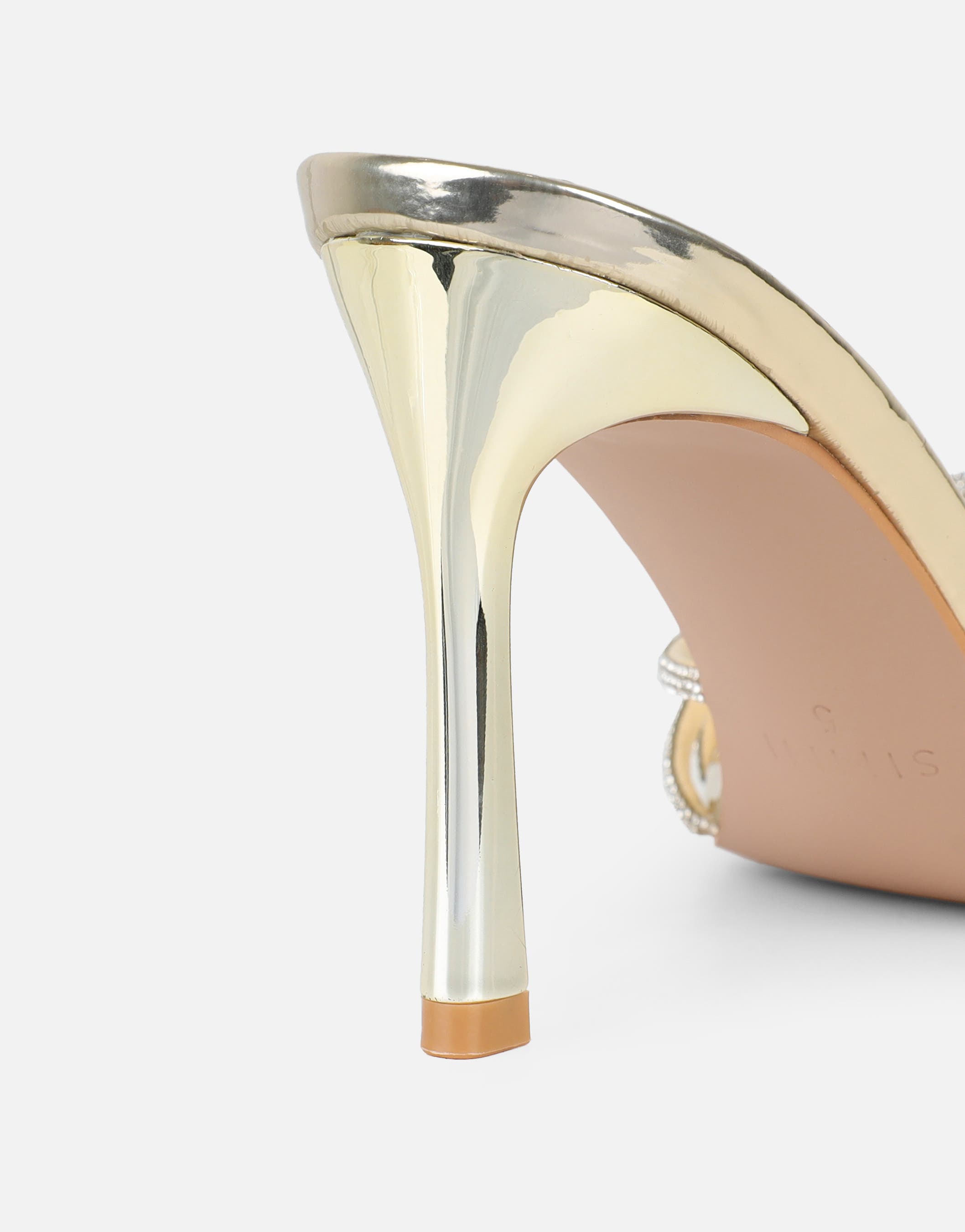 Kyla Gold Mirror Diamante Knot Mules | SIMMI London