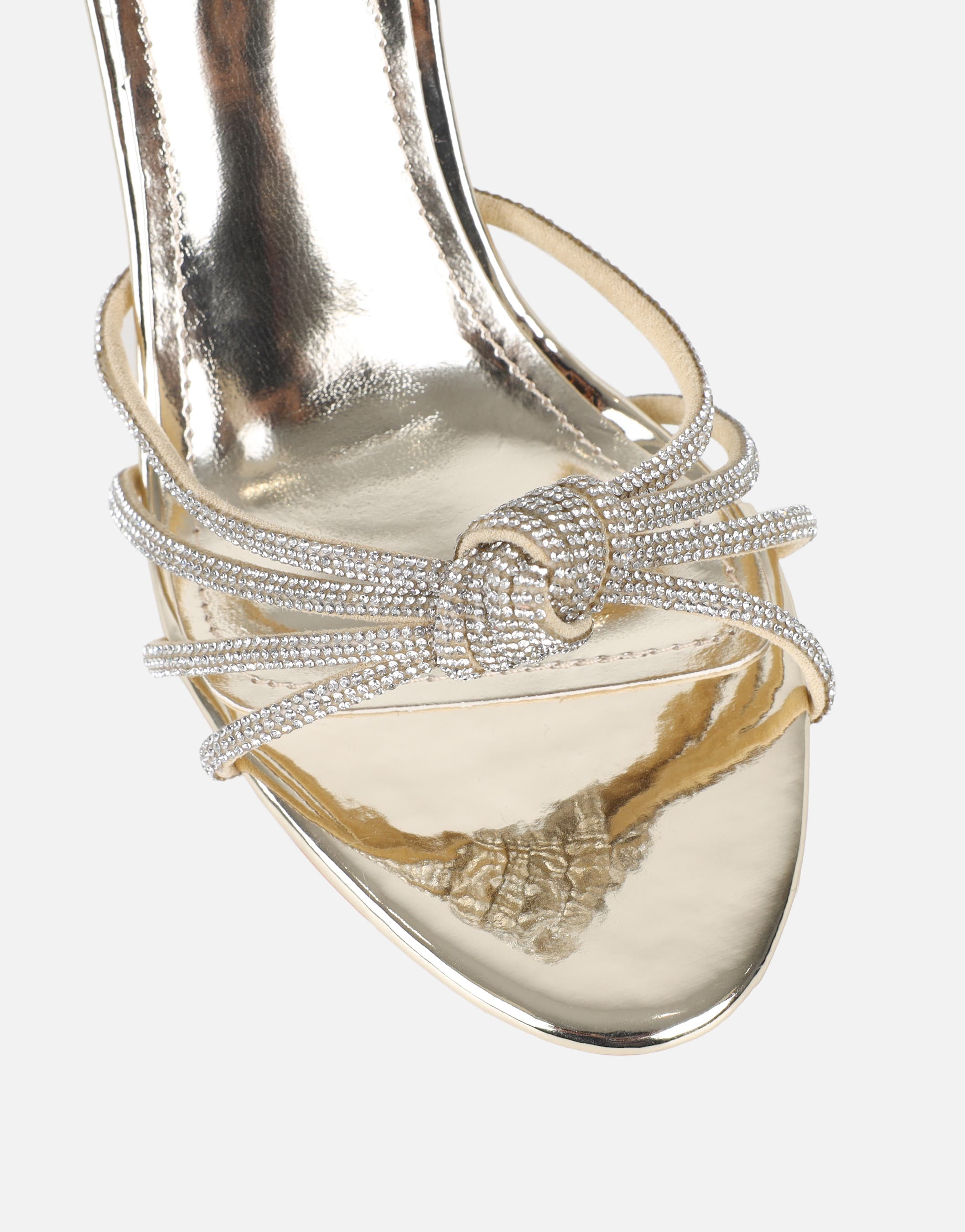 Kyla Gold Mirror Diamante Knot Mules | SIMMI London