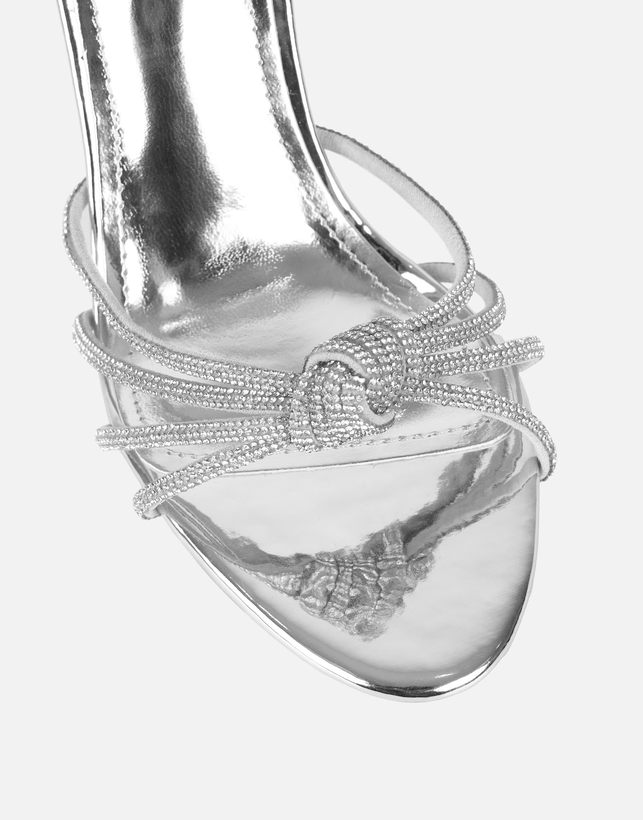 Kyla Silver Mirror Diamante Knot Mules | SIMMI London