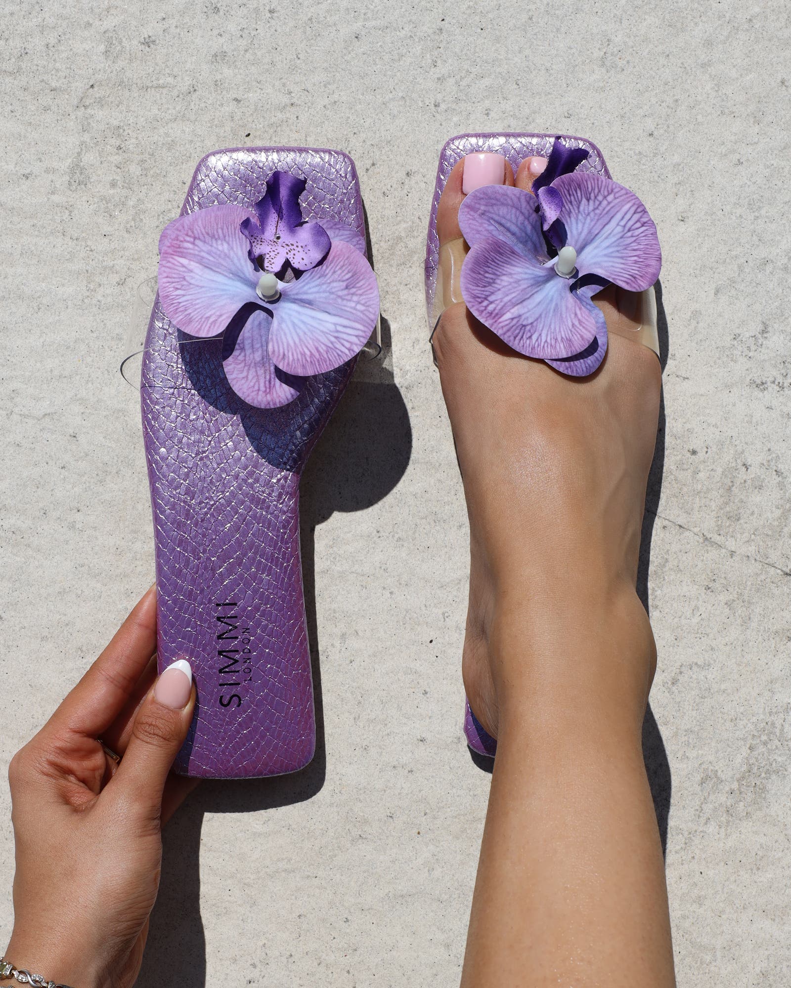 Pina Lilac Snake Flower Slip on Flats | SIMMI London