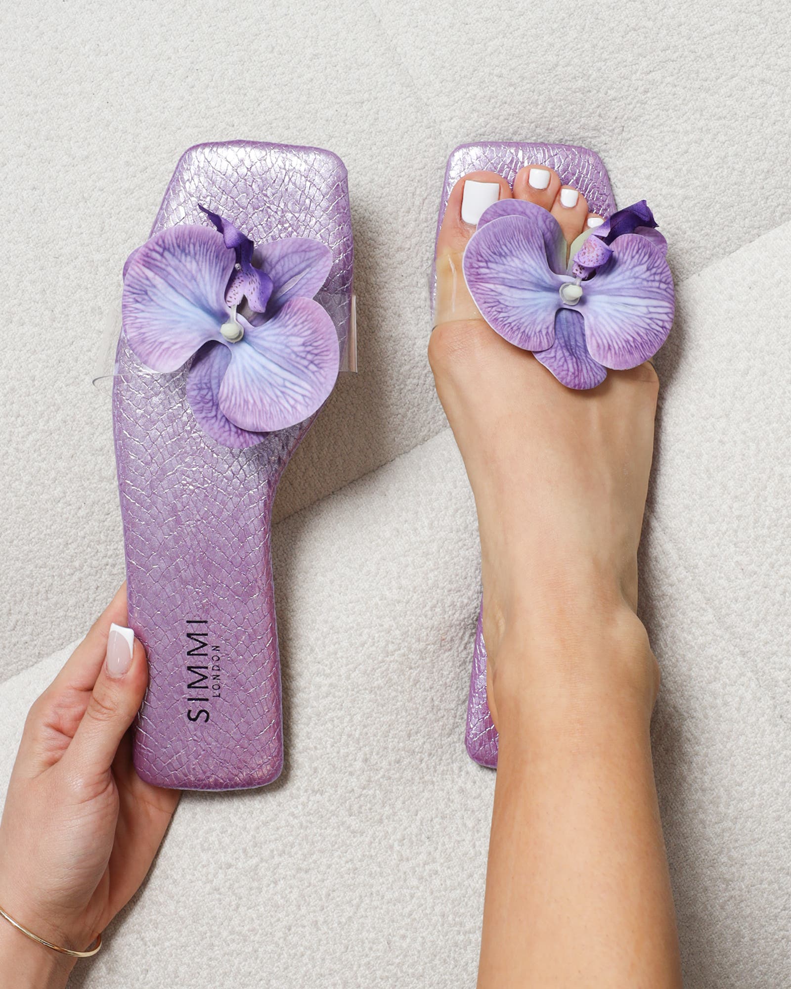 Pina Lilac Snake Flower Slip on Flats | SIMMI London