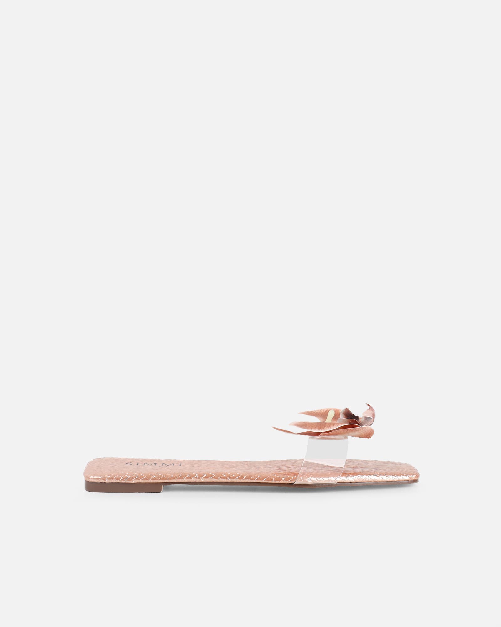 Pina Rose Gold Snake Flower Slip on Flats | SIMMI London