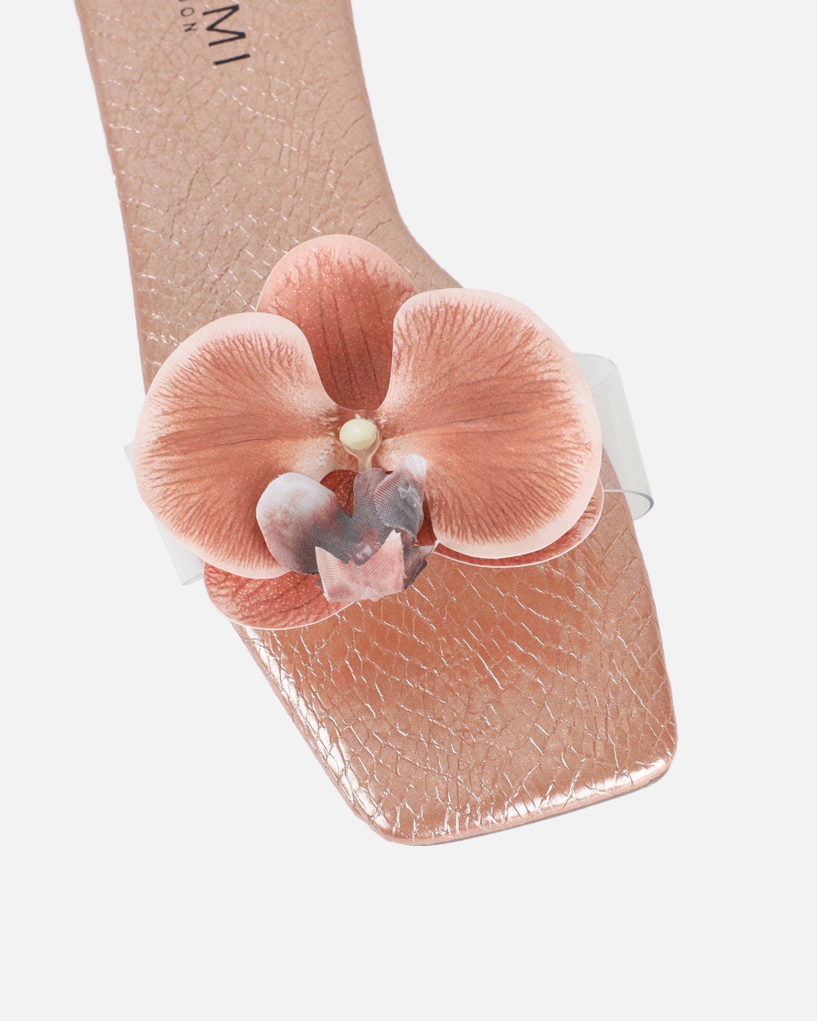 Pina Rose Gold Snake Flower Slip on Flats | SIMMI London