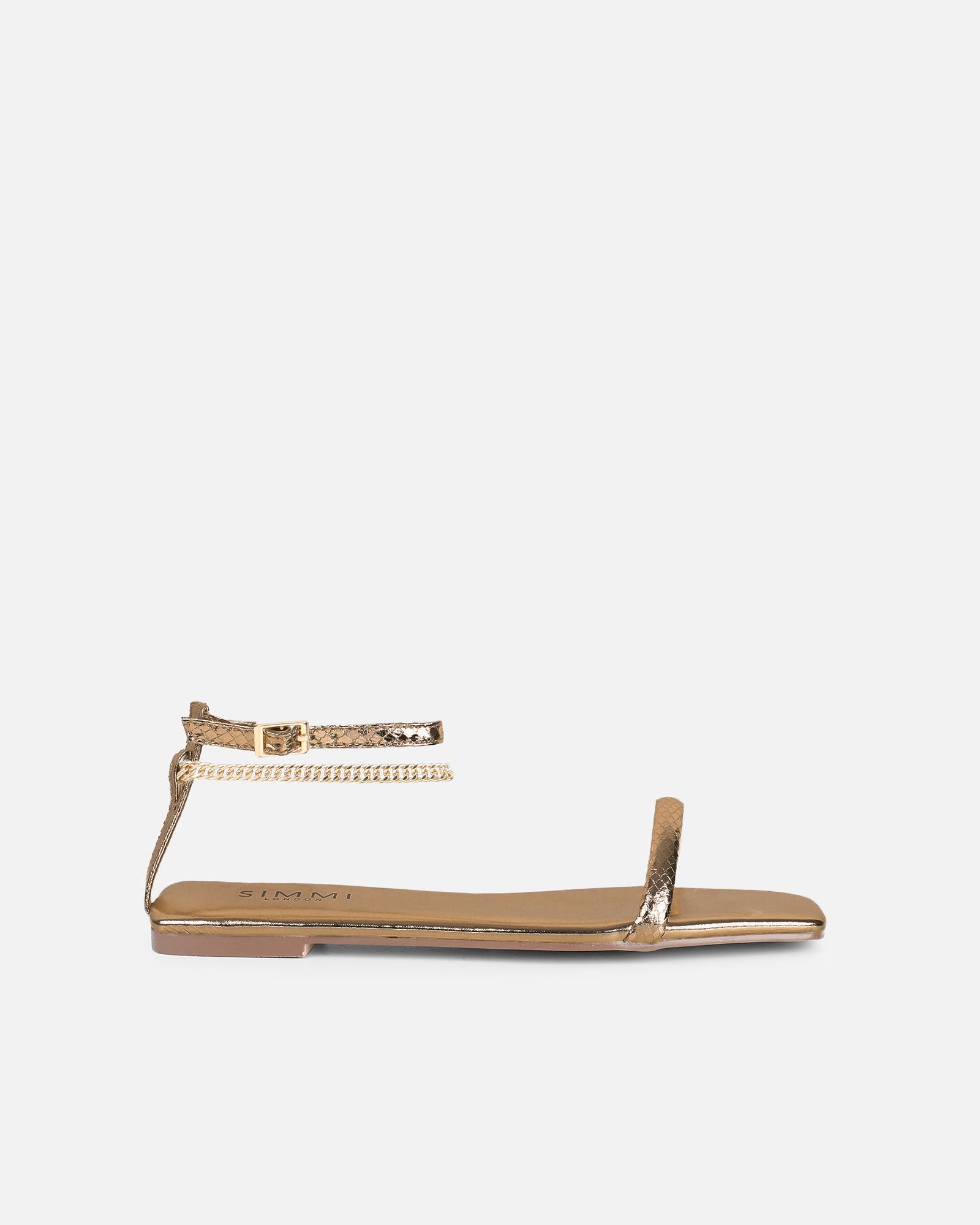 Shanaya Bronze Metallic Chain Sandals | SIMMI London