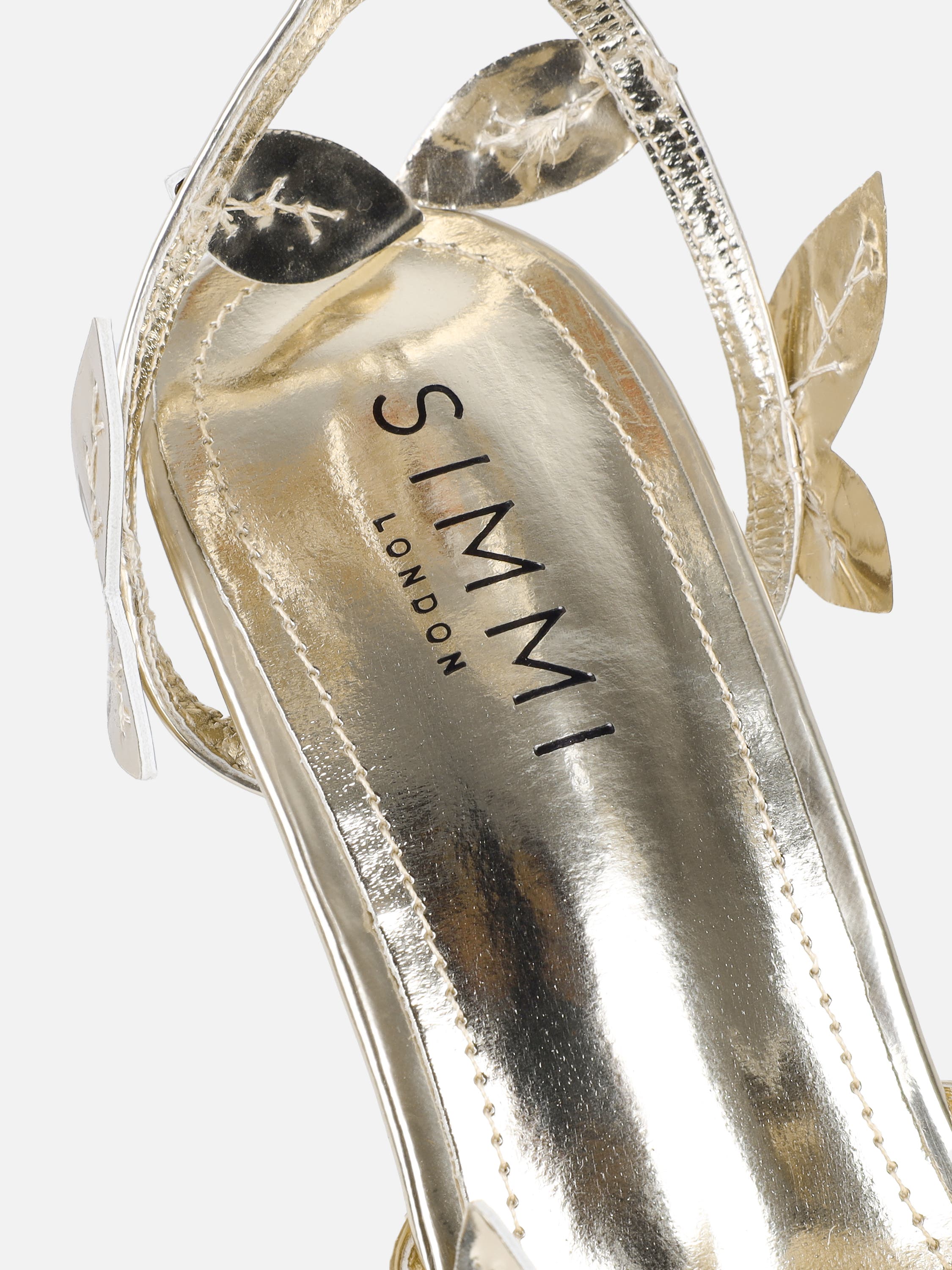 Lesia Gold Mirror Leaf Detail Heeled Sandals | SIMMI London