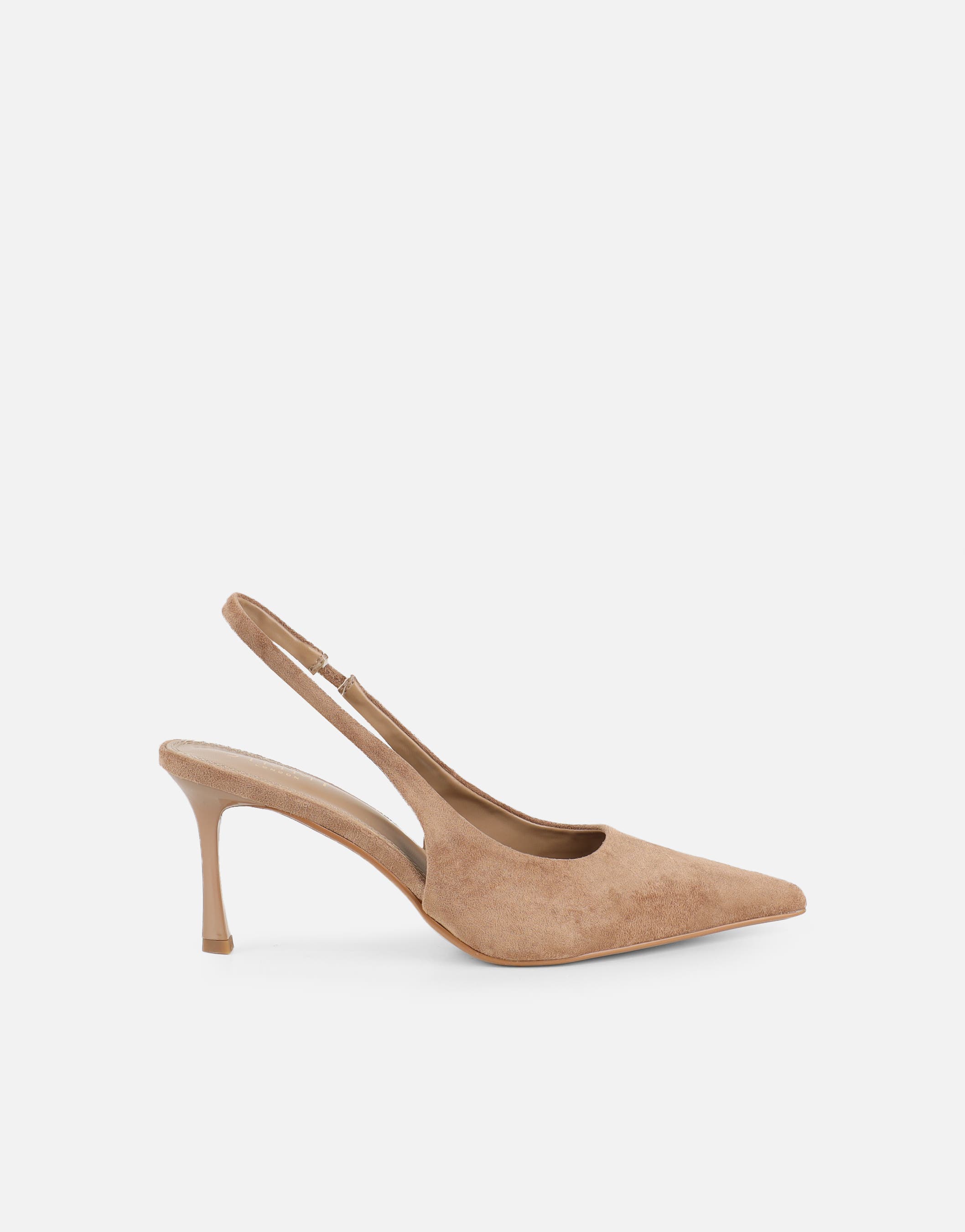 Liorra Dark Beige Suede Sling Back Court Shoes | SIMMI London