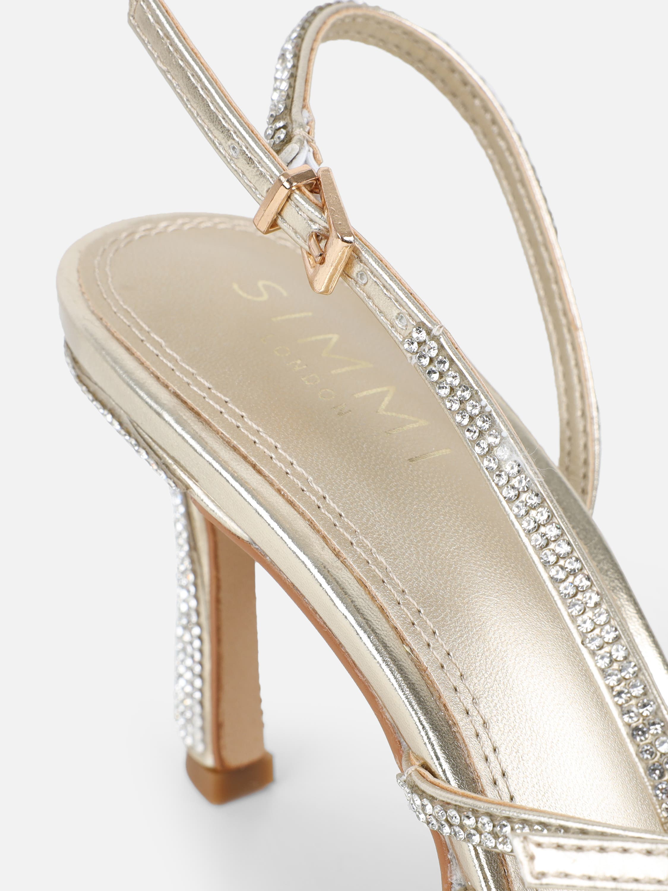 Serenitie Gold Diamante Buckle Detail Slingback Court Shoes | SIMMI London