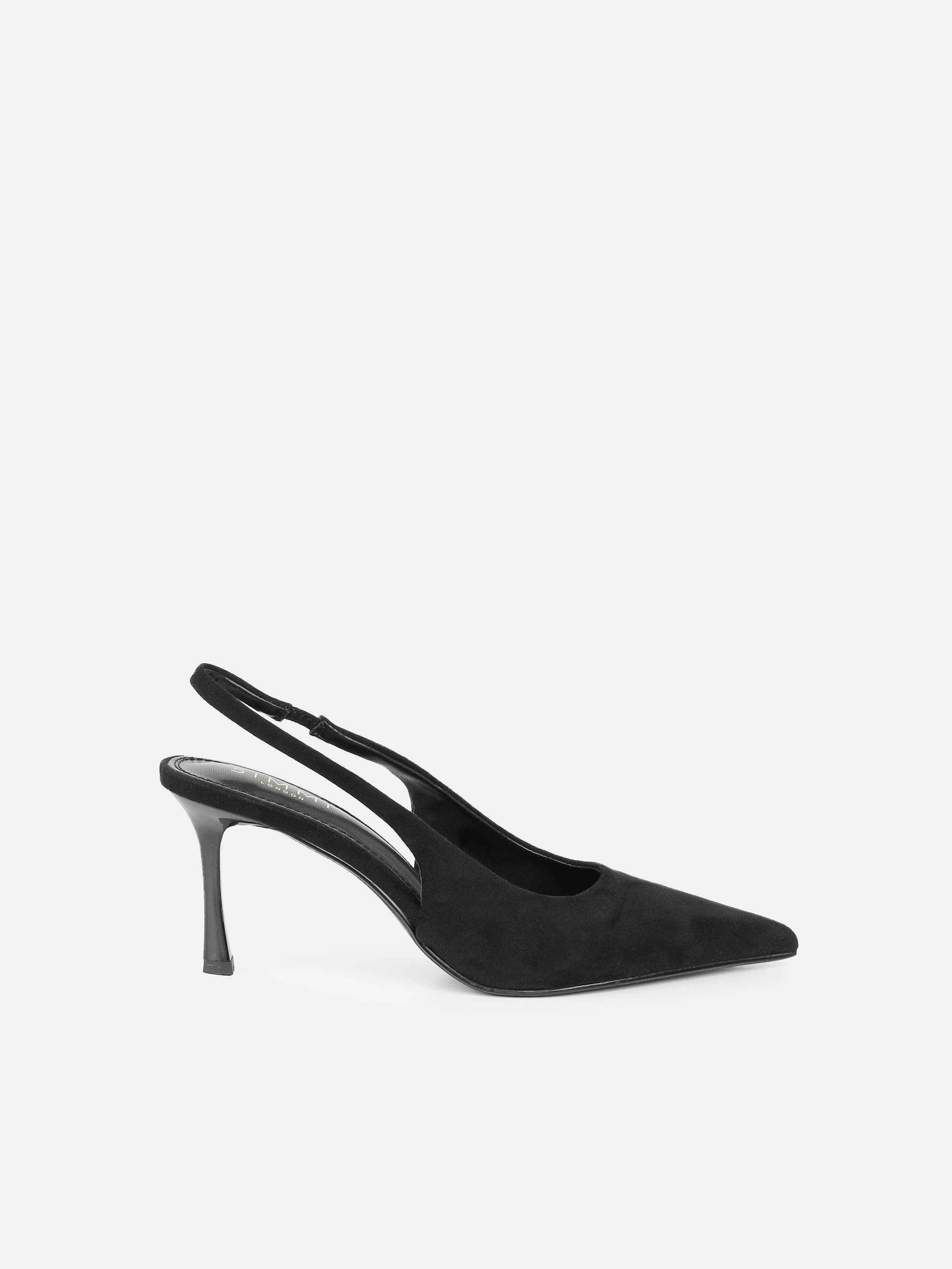 Liorra Black Suede Sling Back Court Shoes | SIMMI London