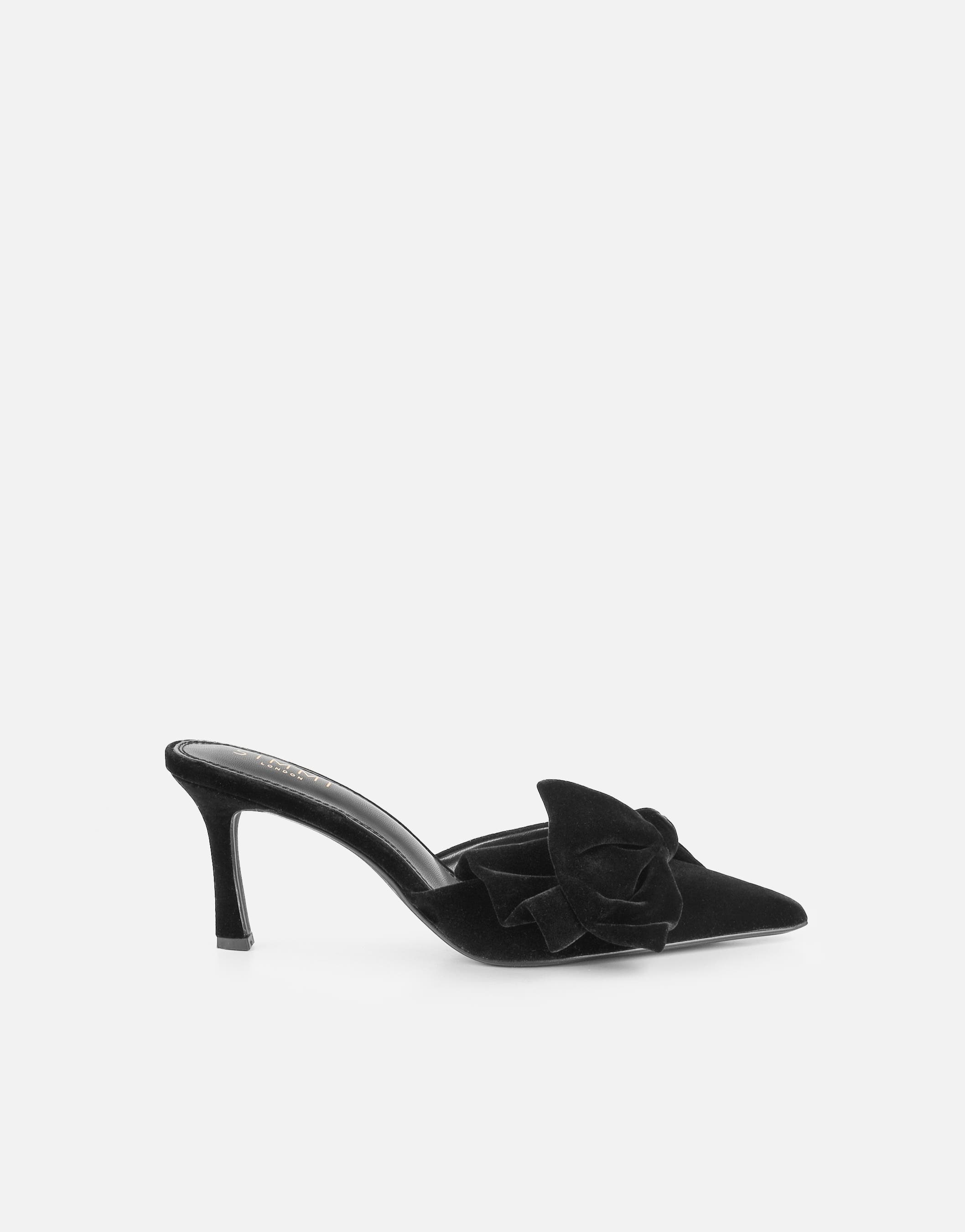 Ella Black Velvet Bow Mules | SIMMI London