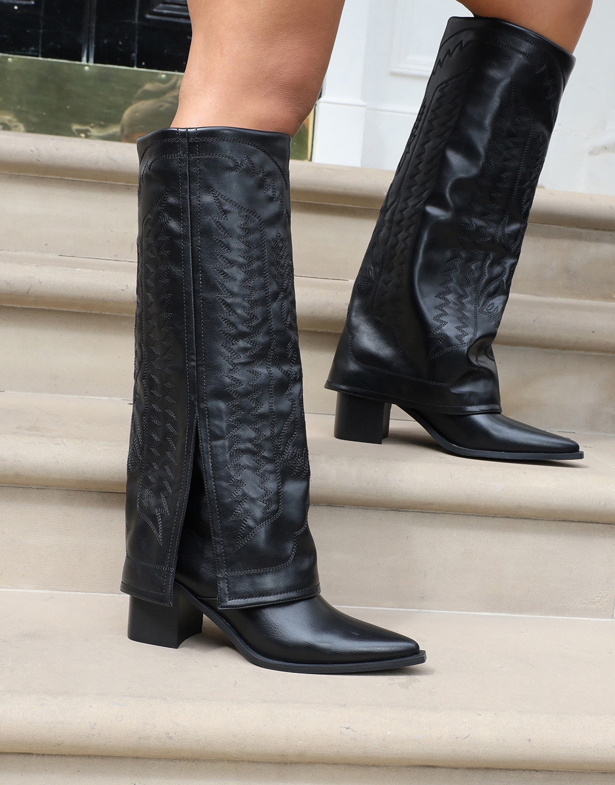 Liston Black Western Stitch Detail Heeled Boots | SIMMI London