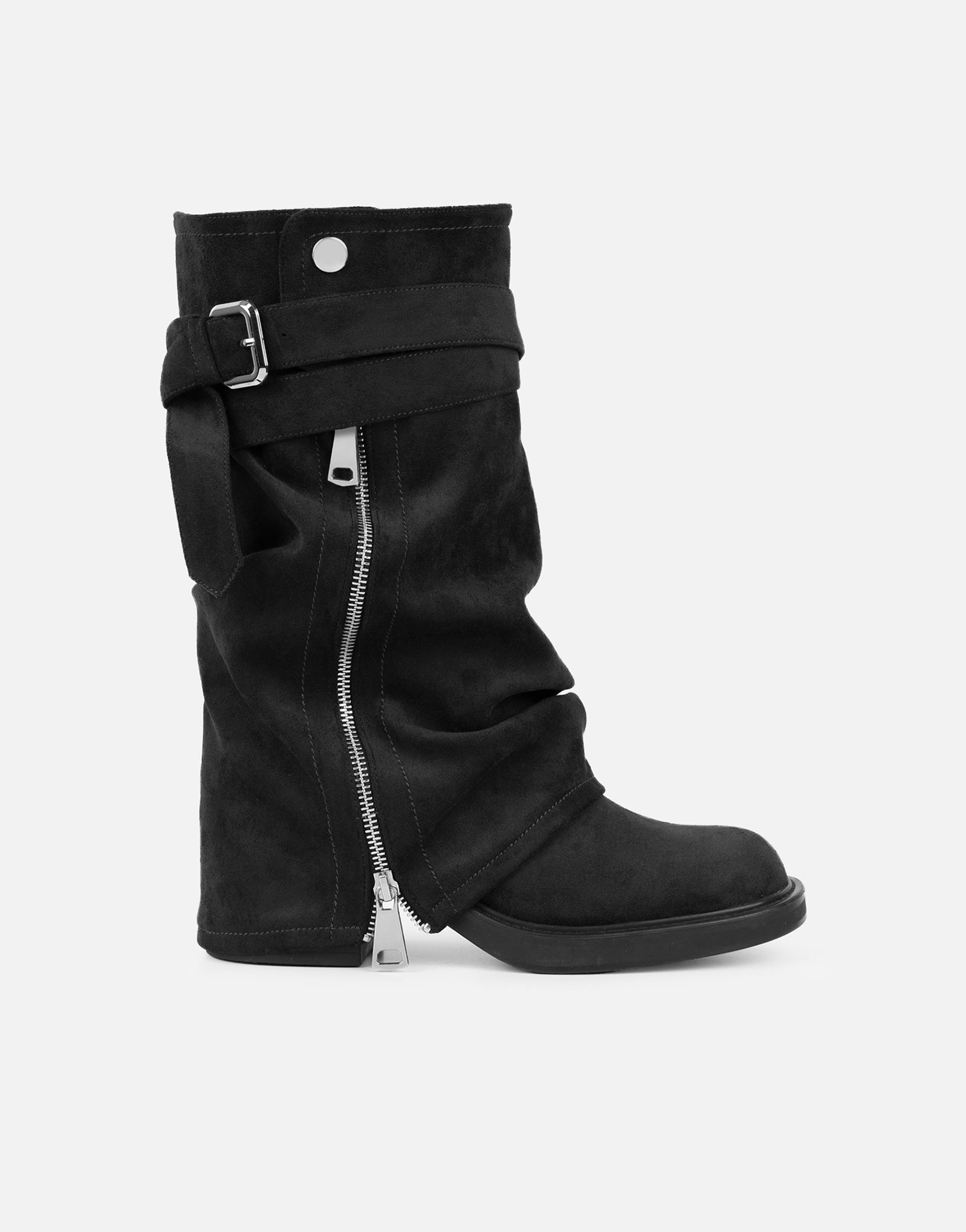 Lowry Black Suede Foldover Chunky Boots | SIMMI London